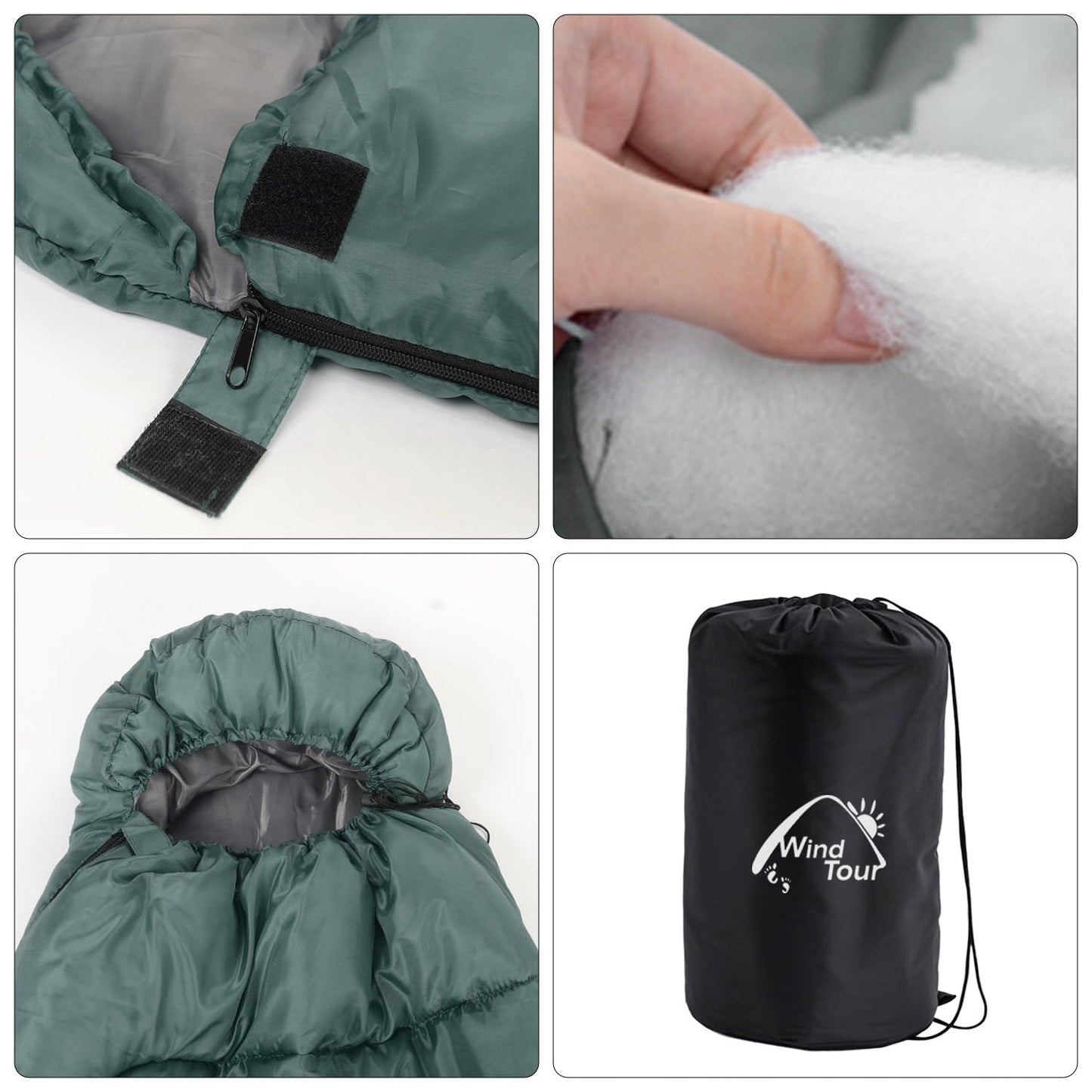 Wind Tour 3 Season Lightweight Waterproof Sleeping Bag Indoor & Outdoor for Hiking Backpacking Camping Traveling (2.2 lb | Green)