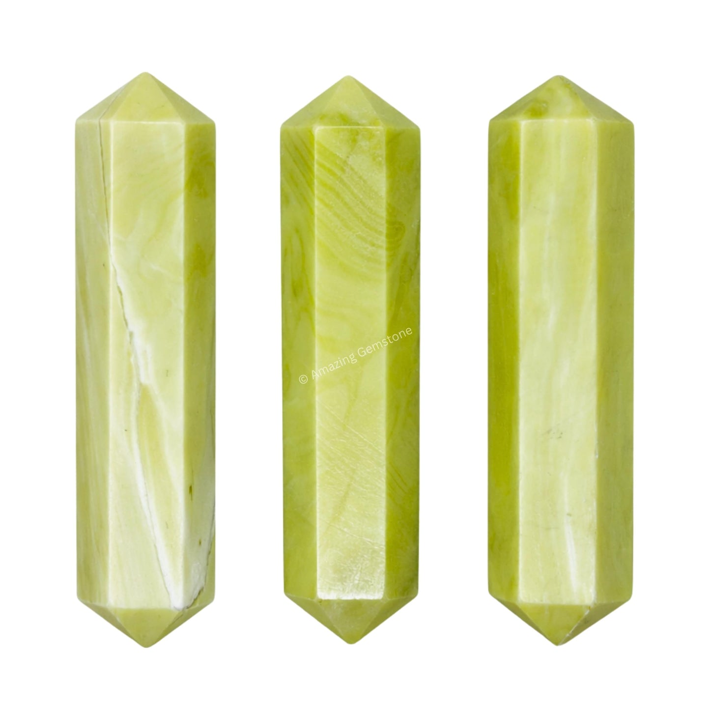 Amazing Gemstone Serpentine Crystal Points Bulk Healing Crystals - Pack of 3 Double Terminated Healing Wand Point Bulk Crystals for Crafts, Crystal Grid, DIY Work - Premium Crystals - Beginners Gifts