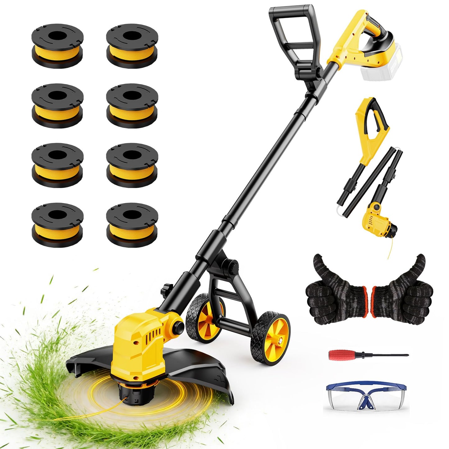 Cordless String Trimmer & Lawn Edger for Dewalt 20V Battery (NO Battery), 14" Electric Weed Eater and Edger Battery Powered, 3 in 1 Lawn Tool Wheeled with 8 Pcs Grass Cutter Spool Line for Yard Garden