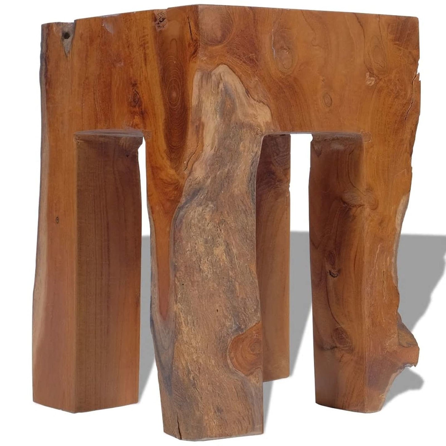 Gecheer Solid Teak Wood Stool, Handmade Rustic Style Footrest Side Table with Stable Legs, 11.8x11.8x15.7 Inches, for Living Room Bedroom