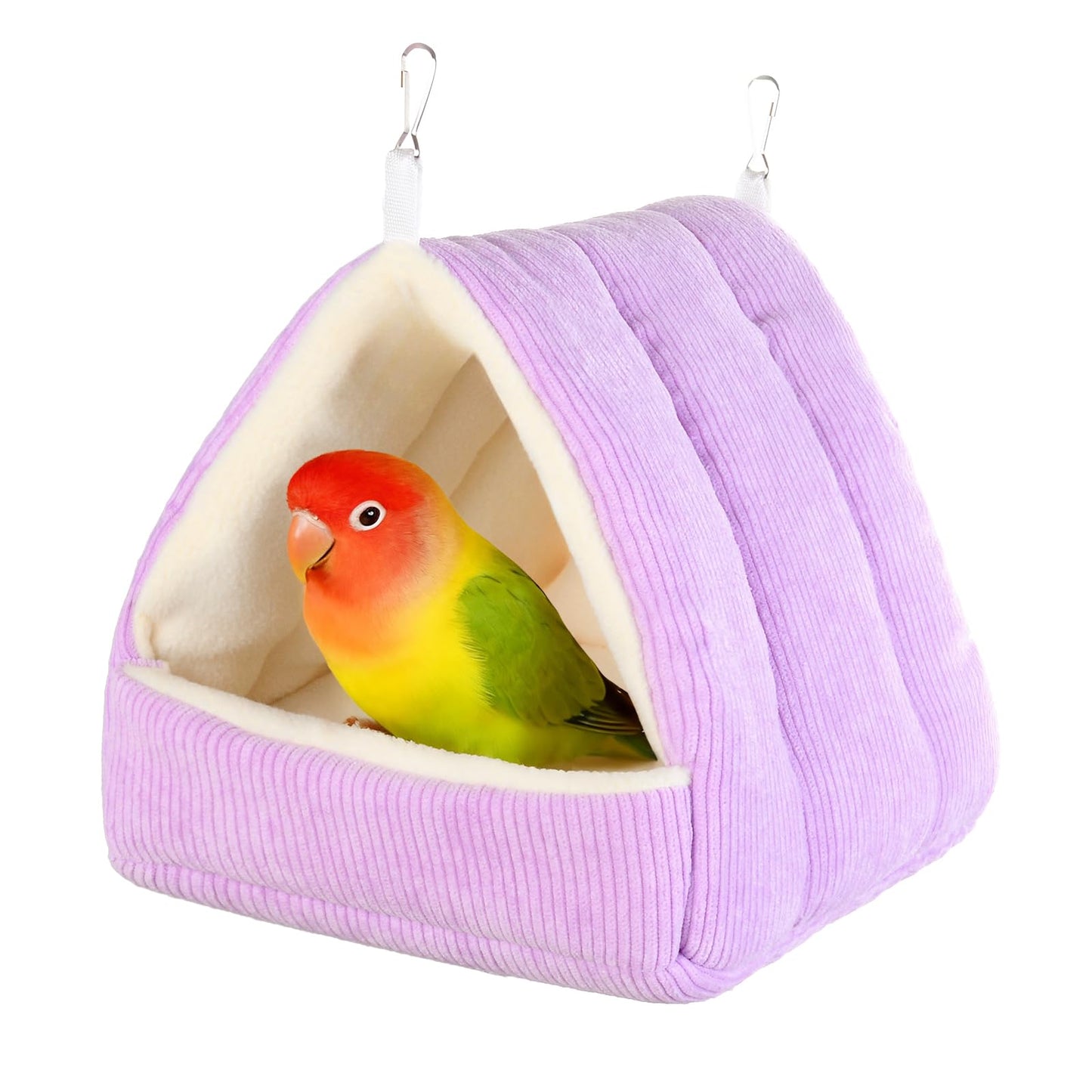 Hoopttay Bird Bed for Cage Winter Warm Bird Bed with Soft Plush Hanging Hammock & Hut Tent, Hideaway Sleeping Nest for Budgies, Parakeets, Cockatiels (Purple, M)