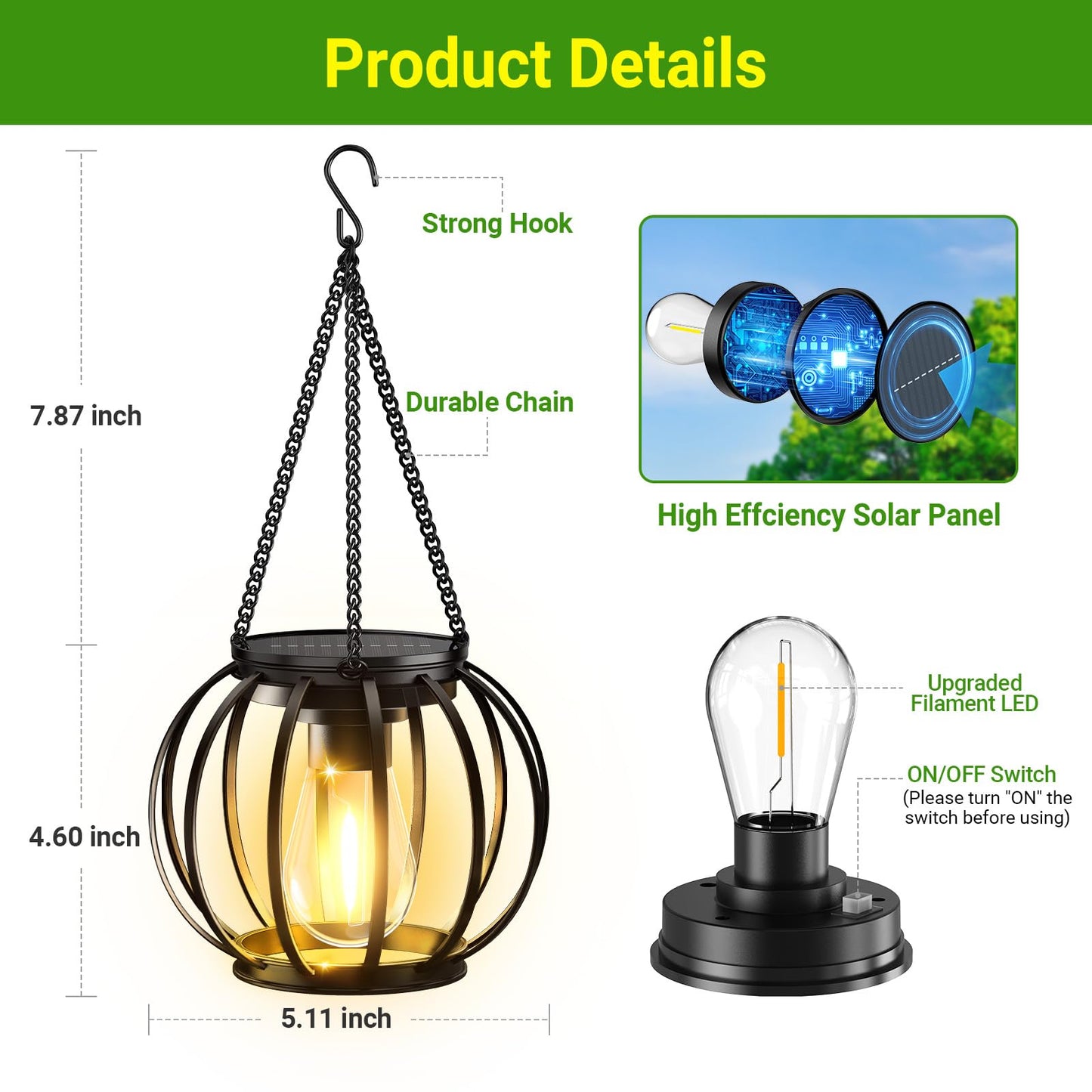 KOOPER Solar Lanterns Outdoor Waterproof, Upgraded Metal Hanging Solar Lights Outdoor Lanterns, Brighter Auto On/Off Outdoor Hanging Lantern for Yard Patio Pathway Porch Garden Decor 2 Pack