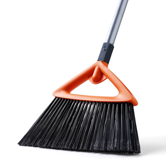 CLEANHOME Outdoor Brooms for Sweeping Patio, Commercial Grade Heavy Duty Broom with Stiff Bristle for Sweeping Garage,Deck,Kitchen,Straw, Outside Broom for Cleaning Pet Hair,Weeds,Leaves,Grey