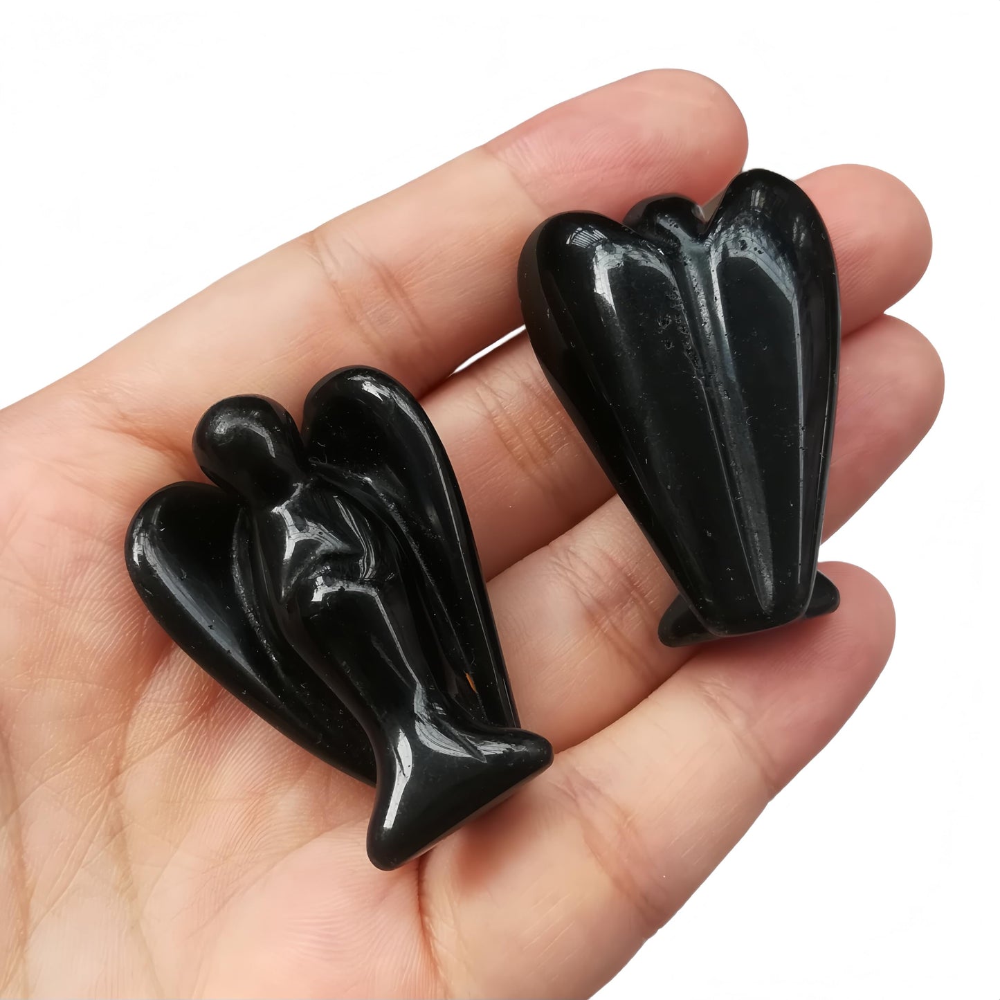 Afucats Natural Black Obsidian Healing Guardian Angel Indoor Decorative Stone,1.5 Inches Carving Pocket Palm Statue,Gift for Her Christmas Décor