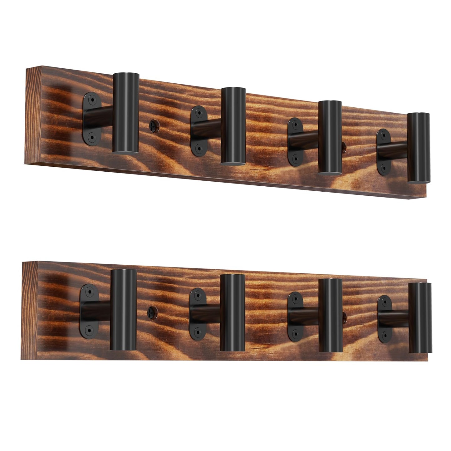 Orapoke Coat Rack Wall Mount 2 Pack with 8 Pre-Installed Metal Hooks, Rustic Pine Solid Wood Coat Hanger Wall Mount for Entryway & Living Room, Coat Hooks for Hanging Jacket, Hat, Backpack (32.3")