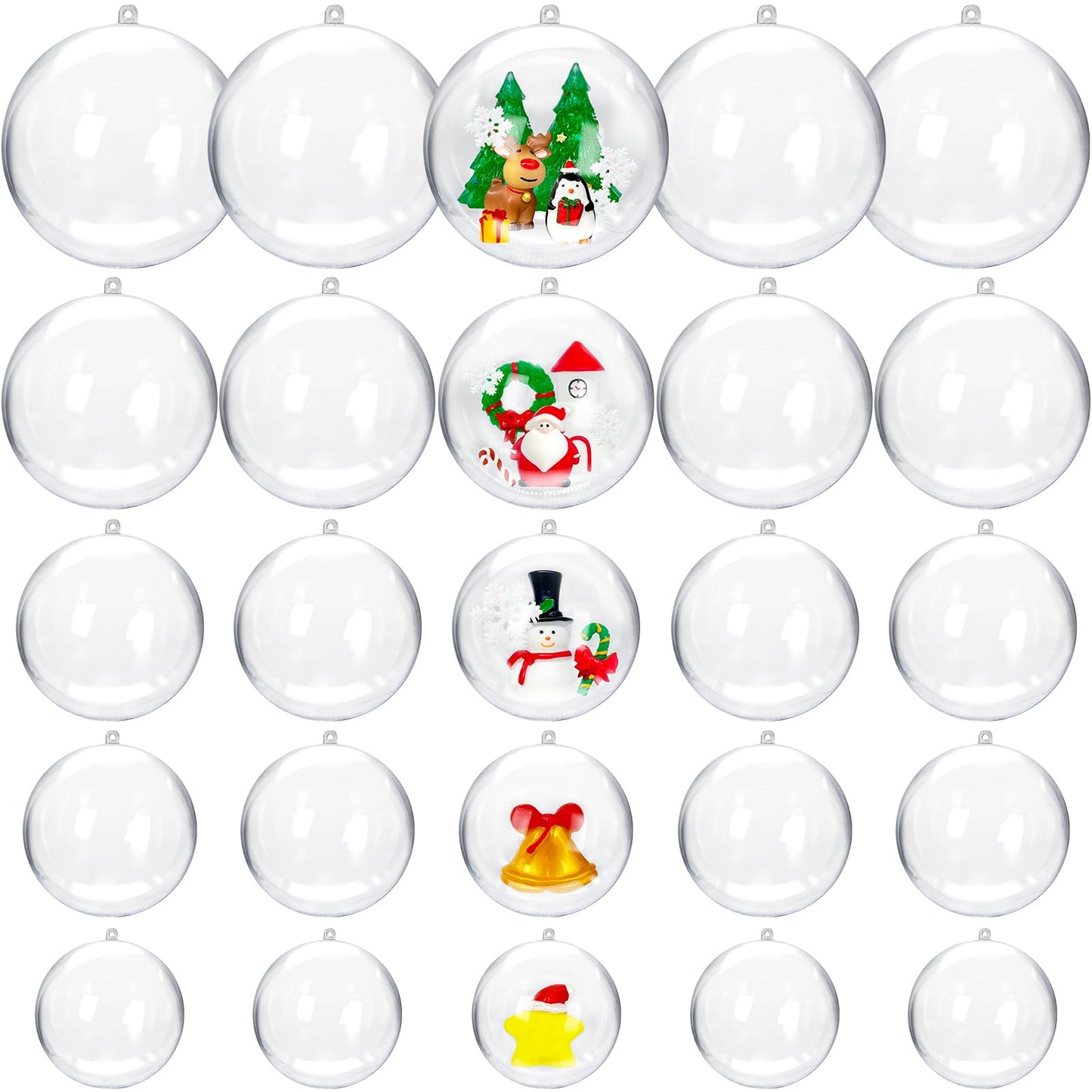 25 Set 50PCS Clear Plastic Fillable Ornaments,Transparent DIY Craft Ball,Clear DIY Christmas Ornament 5 Different Sizes for Wedding,Party,Home Decor