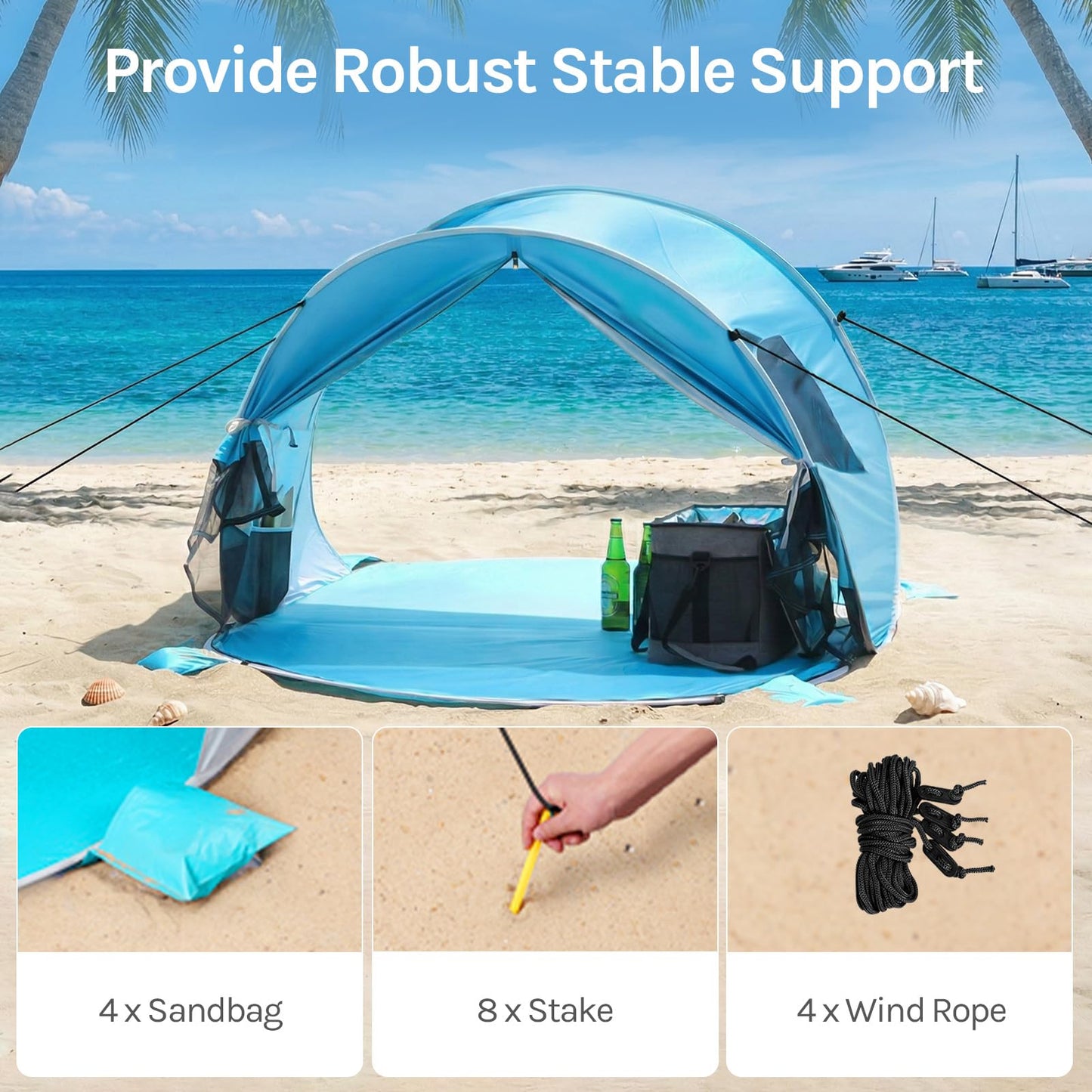 Wolfwise Pop up Beach Tent Sun Shelter with UPF50+ UV Protection, Instant Easy Setup Popup Beach Shade Canopy for 3 Person, Portable & Foldable with Carring Bag, 87 ×57×47 in, Blue