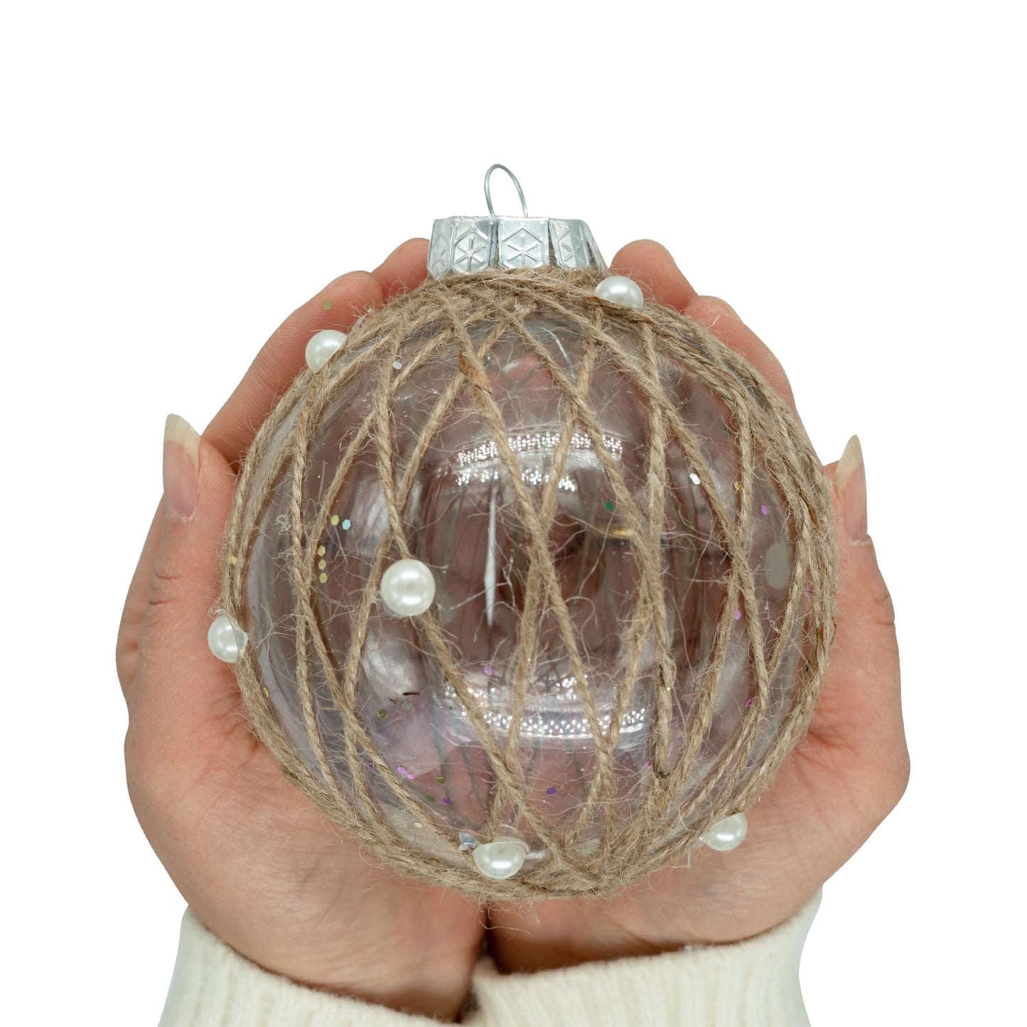 XmasExp Christmas Ball Ornaments Set, Farmhouse Shatterproof Christmastree Decorations,6ct Large Plastic Hanging Ornaments,100mm/4,Neutral