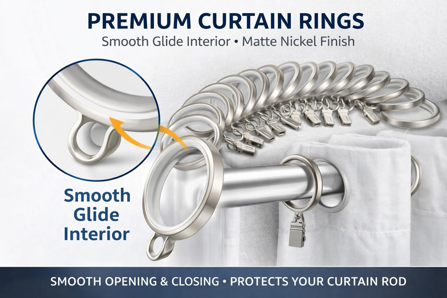 Valeri Home – Premium Curtain Rings, Matte Nickel Finish, 20-Pack