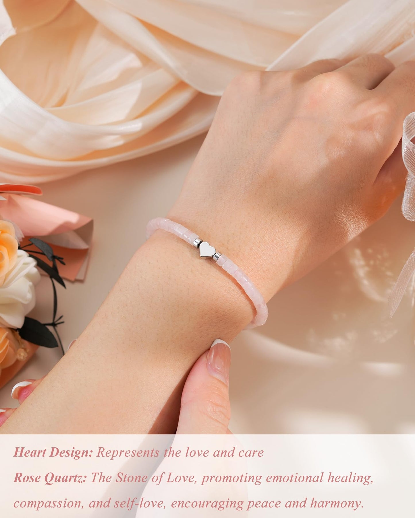 LAVEIR Healing Bracelets for Women - Rose Quartz Bracelet - Healing Prayers Crystal Bracelet, 4mm Natural Stone Stress Relief Beads Get Well Soon Gifts