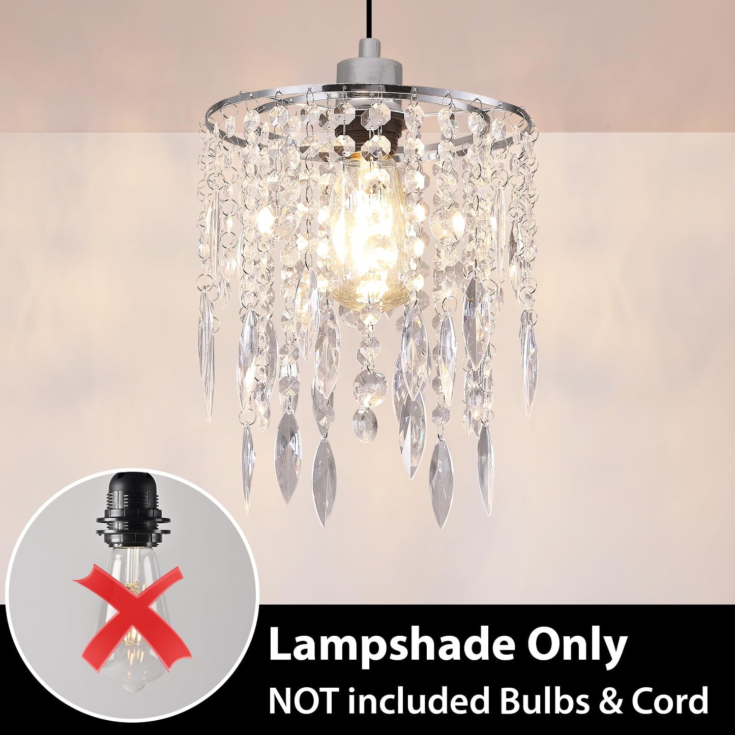 H11.81''X D8.66'' Chandelier Shades, Mini Crystal Shade, Acrylic Beaded Hanging Lampshade, Modern Pendant Light Shades, Sparkling Ceiling Decor for Bedroom, Hallway, Bar, Kitchen, Bathroom, 2-Tiers