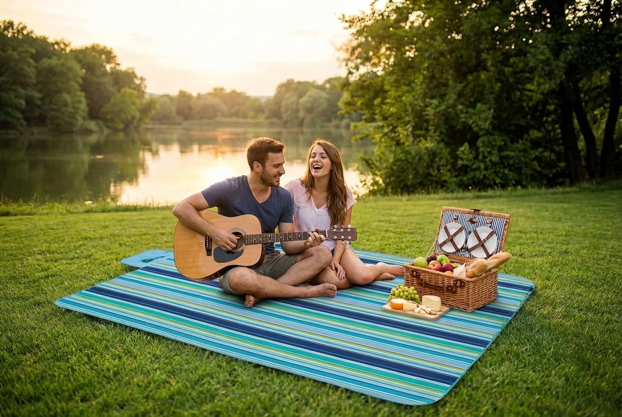 FashionLive Beach Blanket Extra Large Picnic Blankets Sandproof Waterproof Outdoor Indoor Blanket Lightweight Handy Mat Portable Beach Mat for Camping Hiking Travel Park Grass