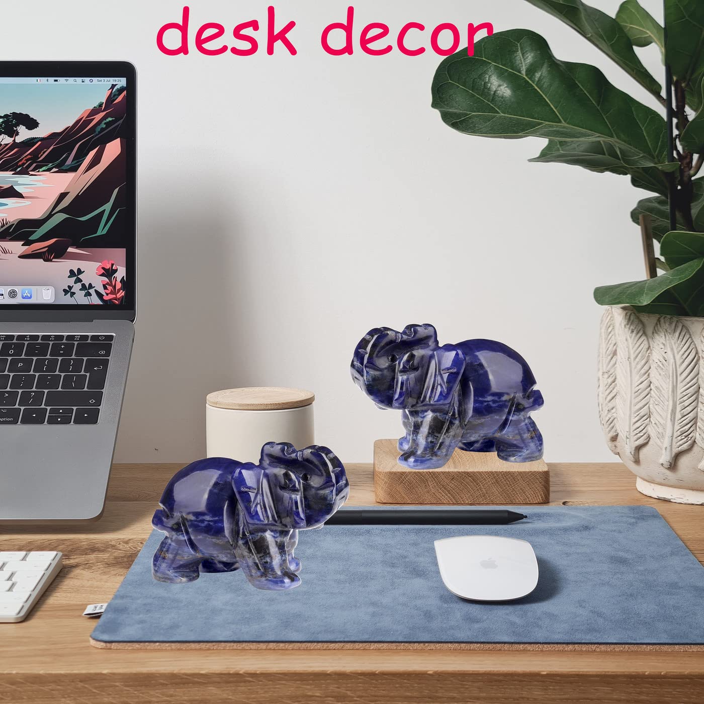 YATOJUZI 2" Blue Solidate Elephant Decor Cute Polished Natural Stone Hand Carved Pink Healing Crystal Sculpture Statue Figurines Gemstone Hippie Home Room Office Desk Decoration Gifts for Women Men