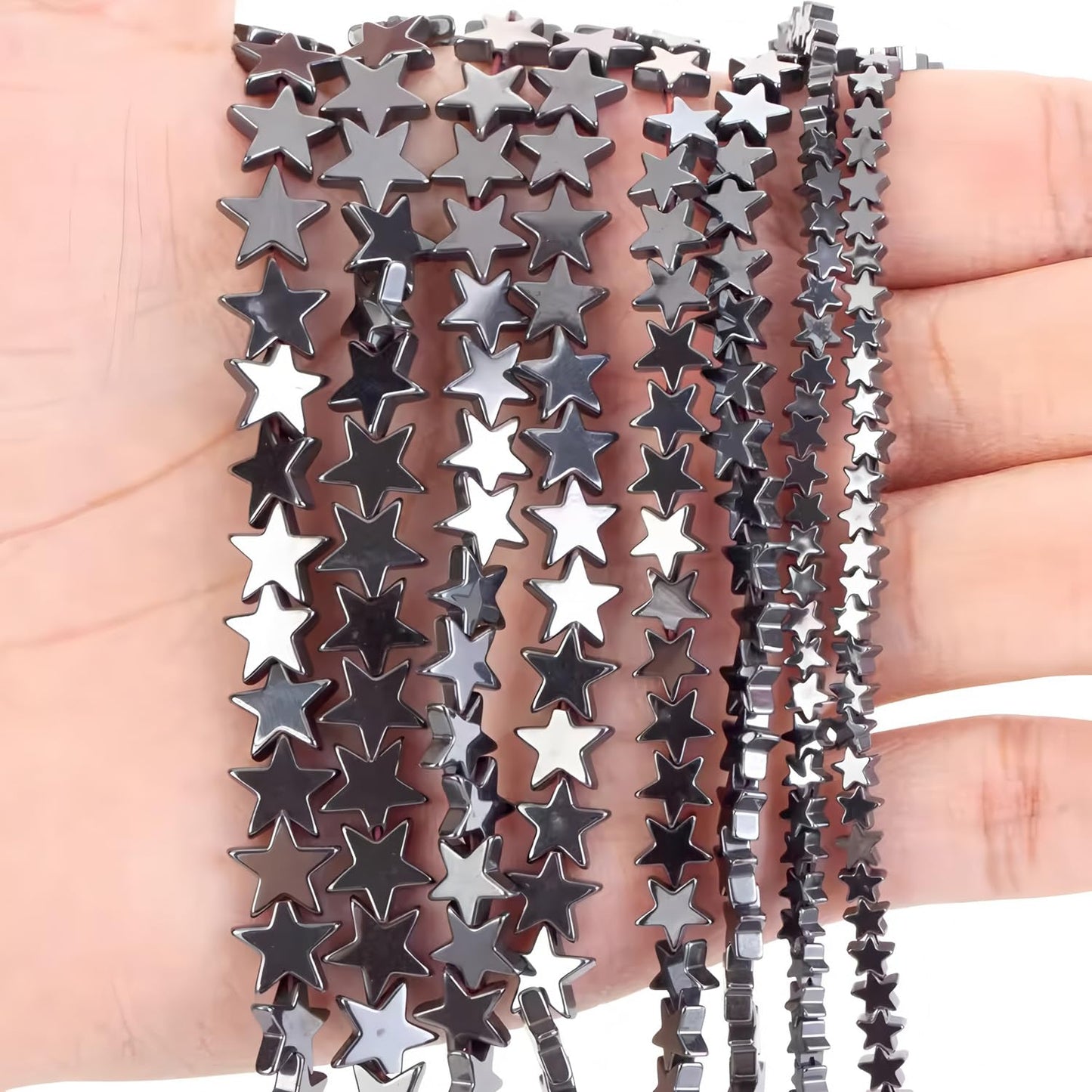 HAAMIIQII 90pcs 6mm Natural Black Hematite Loose Gemstone Beads Star Shape Spacer Stone Beads for Jewelry Making DIY Bracelets Necklaces Crafting