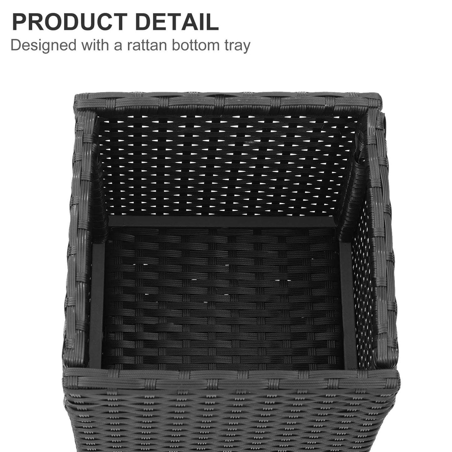 SUNNYPARK 2 Pack Tall Planters for Outdoor Plants Rattan Modern Tall Square Planter Box with Removable Liners Indoor Outdoor Porch Patio Flower Pot (12’’ x 12’’ x 24’’)