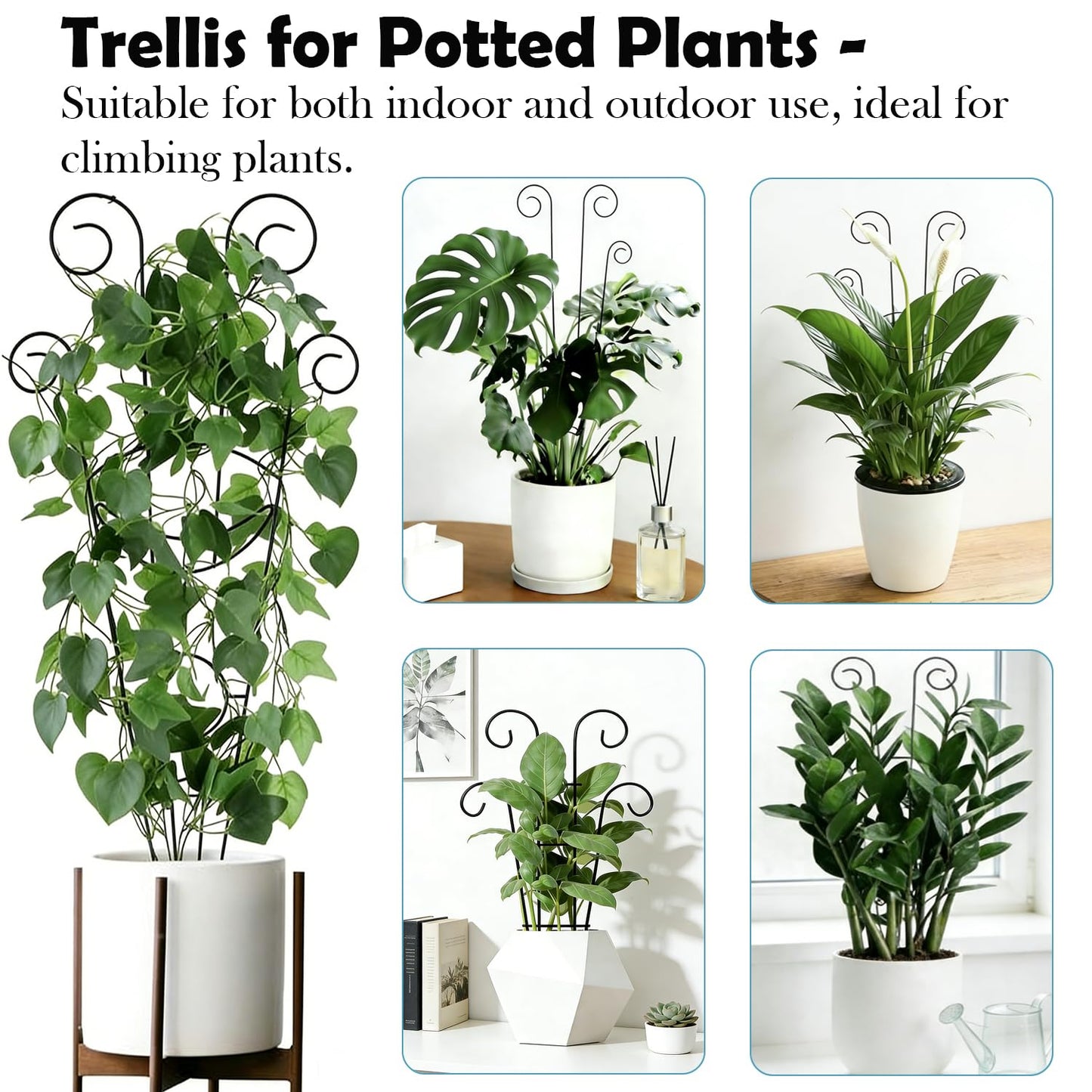 32.6in Trellis for Climbing Plants Indoor, 2 Pack Expandable Rustproof Metal Garden Plant Trellis for Potted Plants, Tall Heavy-Duty Houseplant Support for Monstera, Pothos, Ivy, Hoya