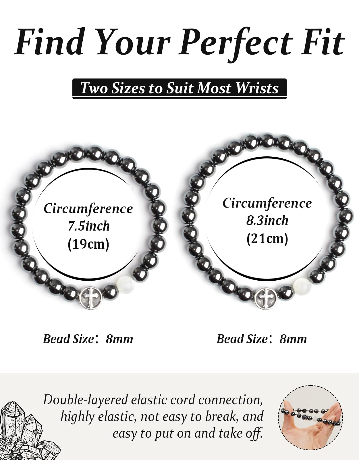 Landorilo Gifts for Men, 8mm Cross Natural Stone Beaded Bracelets, Hematite Healing Bracelet, Handmade Mens Jewelry Gift for Him, Husband, Son, Father, Friend(Happy Birthday-7.5in)