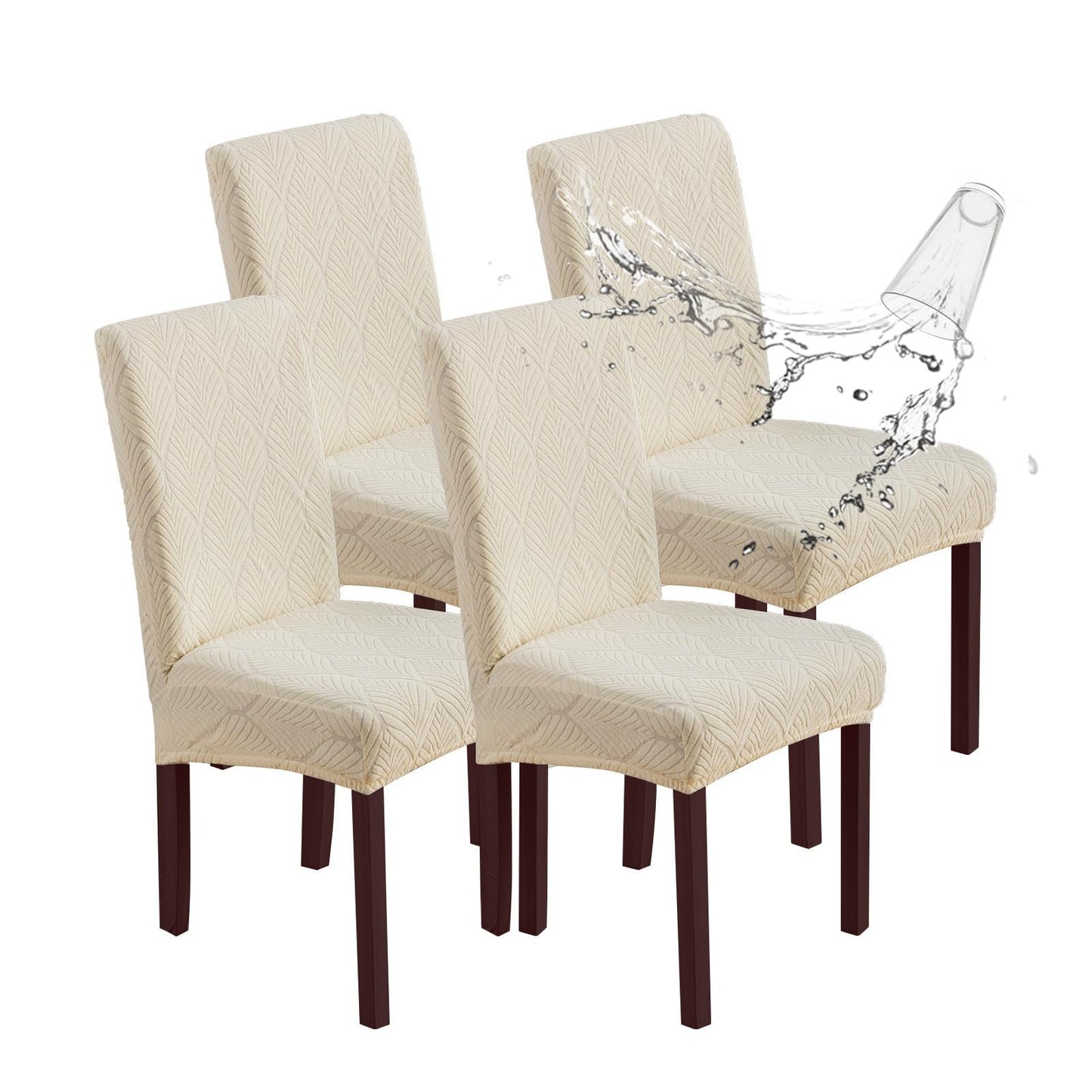 YUEANG Chair Covers for Dining Chairs,100% Waterproof Dining Chair Covers Set of 4,Removable Stretch Parsons Slip,Washable Seat Protector for Kitchen Beige