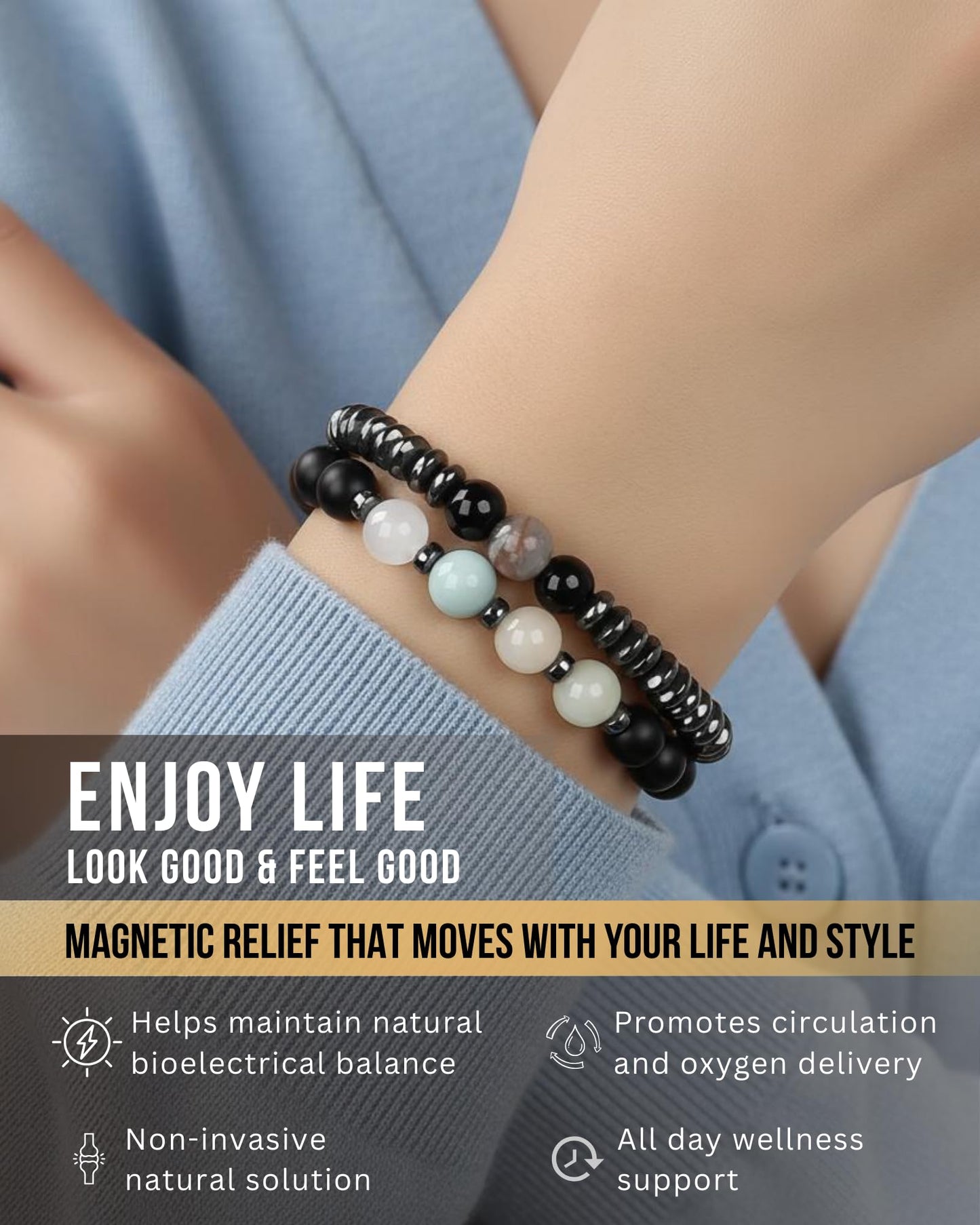 WestLuna Magnetic Hematite Bracelets for Women Men, Adjustable Amazonite Black Obsidian Natural Stone Beaded Bracelets, Slimming Crystal Chakra Energy Bracelet Gift (Amazonite, Small)