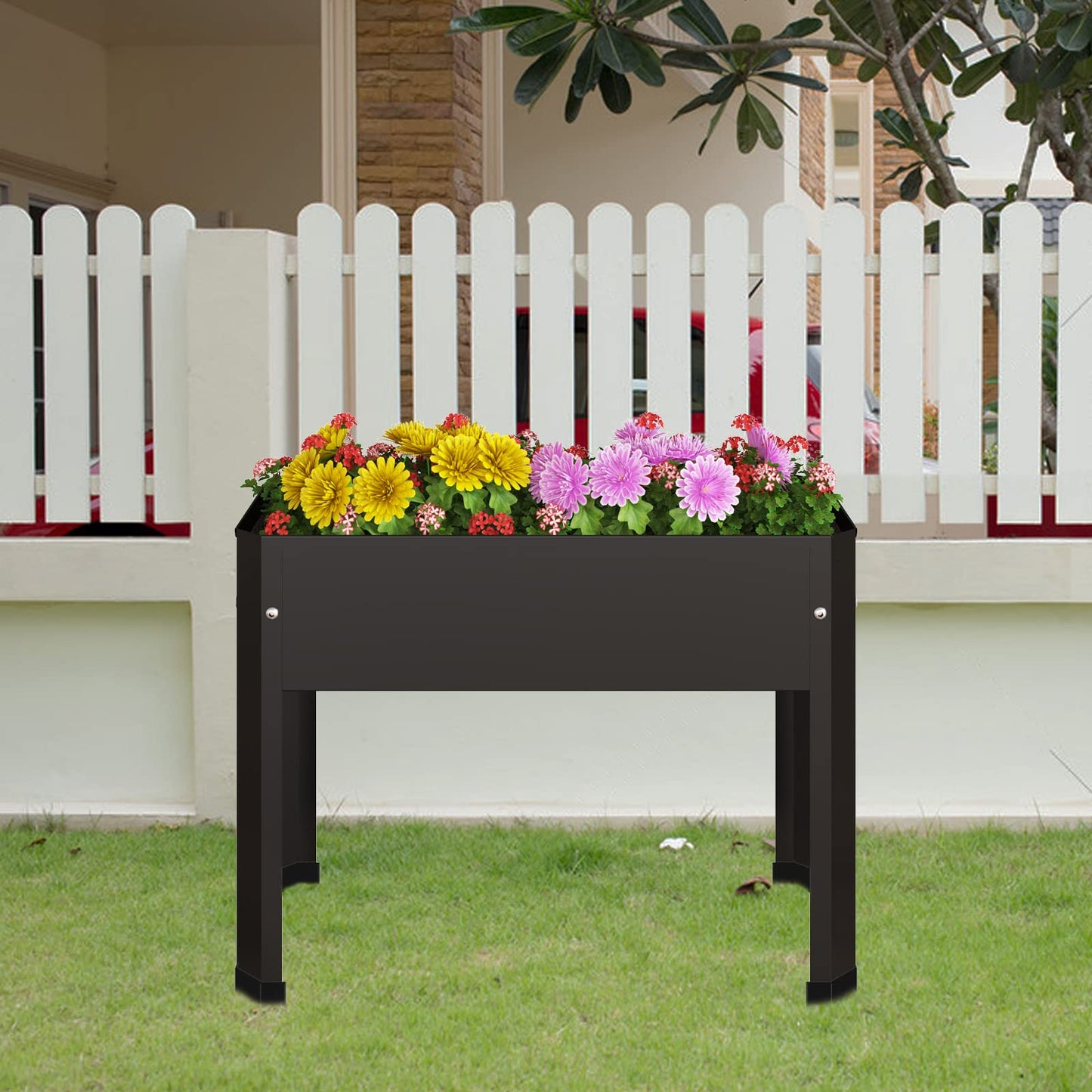 PROXRACER Raised Garden Bed with Detachable Legs Elevated Metal Planter Box for Growing Fresh Herbs Vegetables Flowers Succulents&Other Plants for Outdoor Backyard Patio Deck Balcony Black S