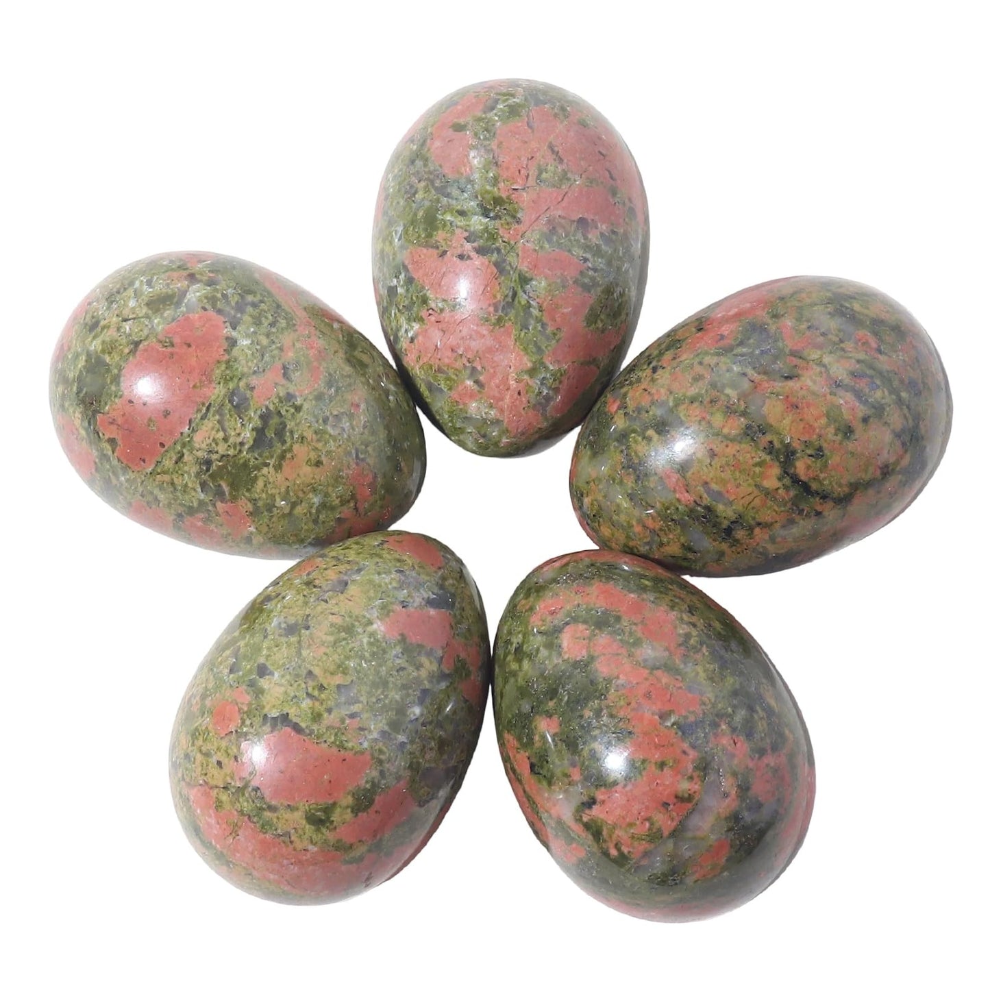 favoramulet Polished Stone Egg for Easter Day, Palm/Pocket/Worry Enegry Healing Crystal Display Sphere Figurine Fengshui, Unakite 1.8" x 1.3"