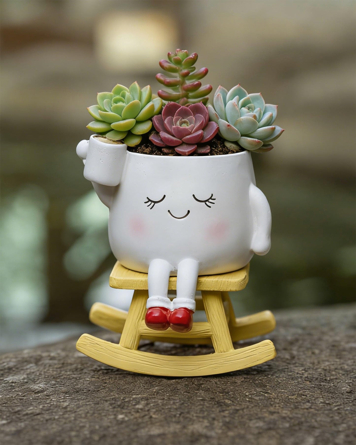 RZOIKZOI Rocking Chair Smiley Face Planter,Cute Plant Pots for Indoor Outdoor Plants,Succulent Pots with Drainage Hole,Unique Funny Flower Pot,Plant Gifts for Mother's Day, Birthday, Christmas（White）