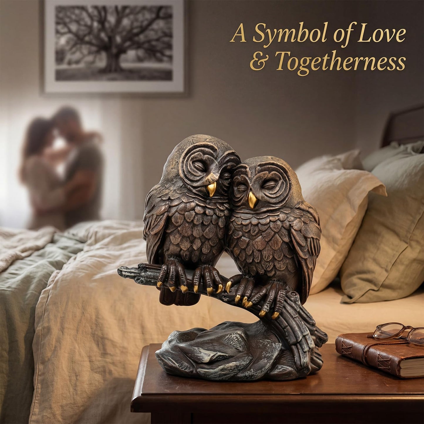 Cisina Owl Lovers Statues Home Decor,5 Inch Owls Couple On Tree Branch Figurine Decor for Bookshelf,Bedroom,Living Room,Office,Desk & Shelf,Animal Sculptures Bronze Wedding 8 Year