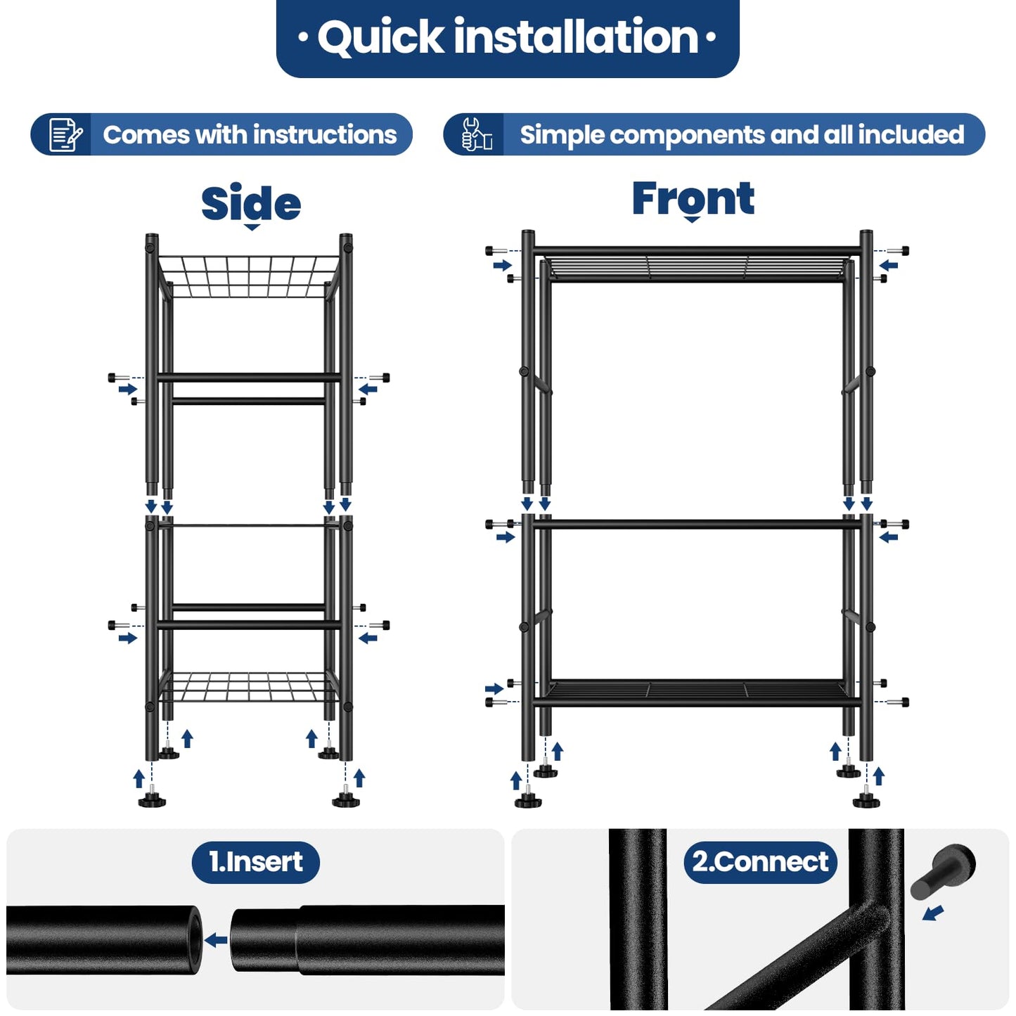 Abiglifty Storage Shelves, 3-Tier Metal Shelving, Wire Shelving with Adjustable Leveling Feet, Shelf Organizer for Bathroom, Closet, Garage