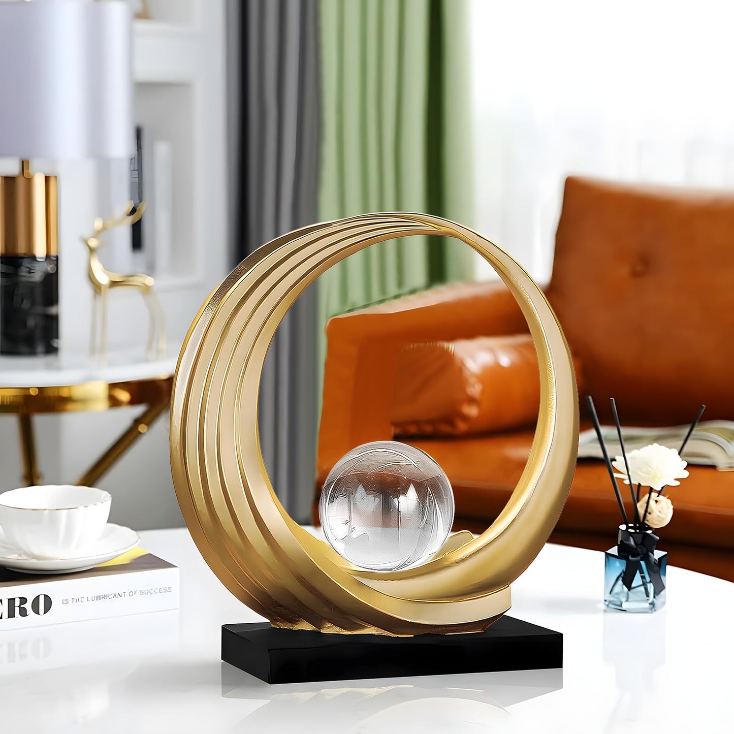 Dosker Golden Shelf Decor Statues,Coffee Table Modern Abstract Stripe Home Decor Sculpture,Desk Decor for Living Room,Office(Golden)