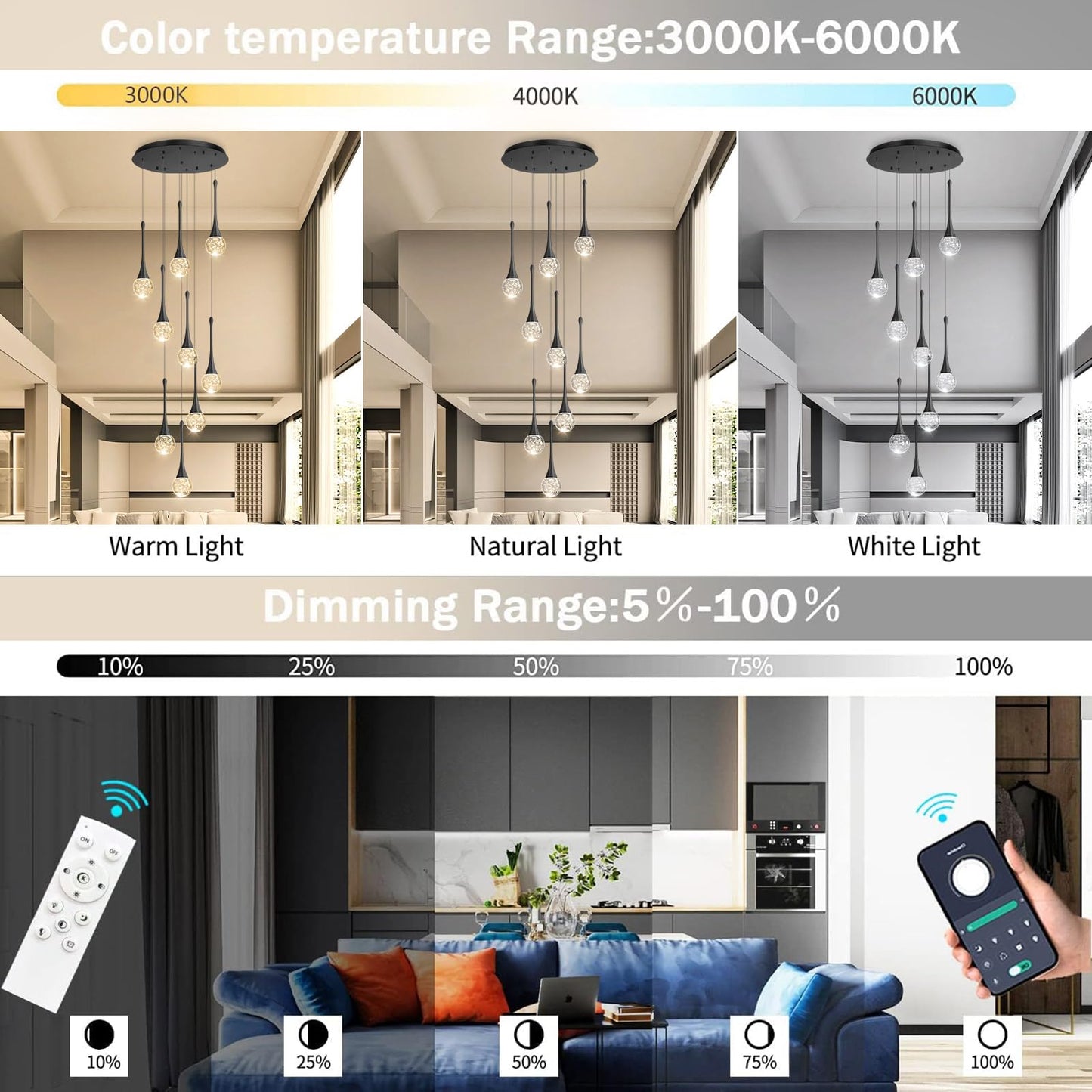 cenozo 9 Light Modern Glam Crystal Chandelier for High Ceiling LED Dimmable Ceiling Pendant Light Staircase Foyer Enterway Living Room Chandelier Lighting Antique Black