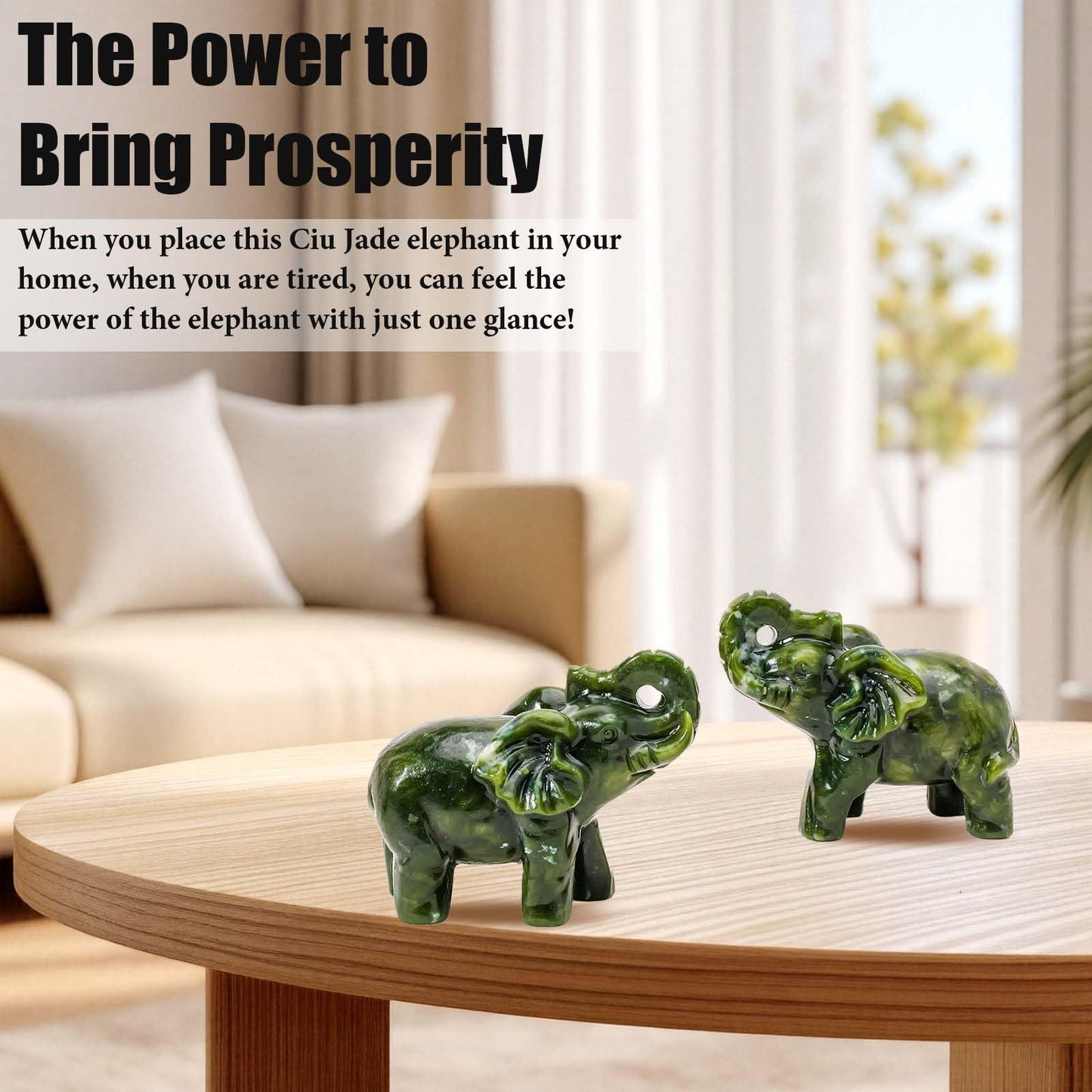 Apengshi Natural Crystal Raw Stone Jade Figurine,Cute Decorative Animal Statue (Running Elephant)