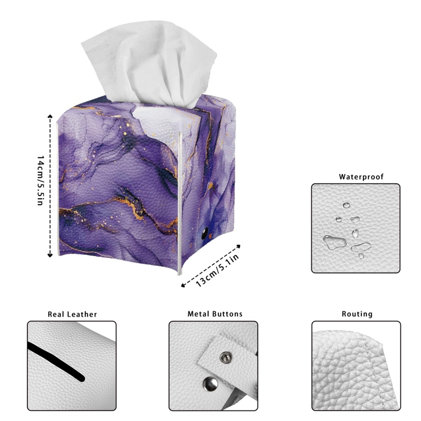 ZFRXIGN Purple Marble Print Tissue Box Cover for Kids Adults Leather Square Tissue Box Holder Case Facial Paper Organizer Dispenser for Bathrobe Bedroom Night Stand Office Vanity