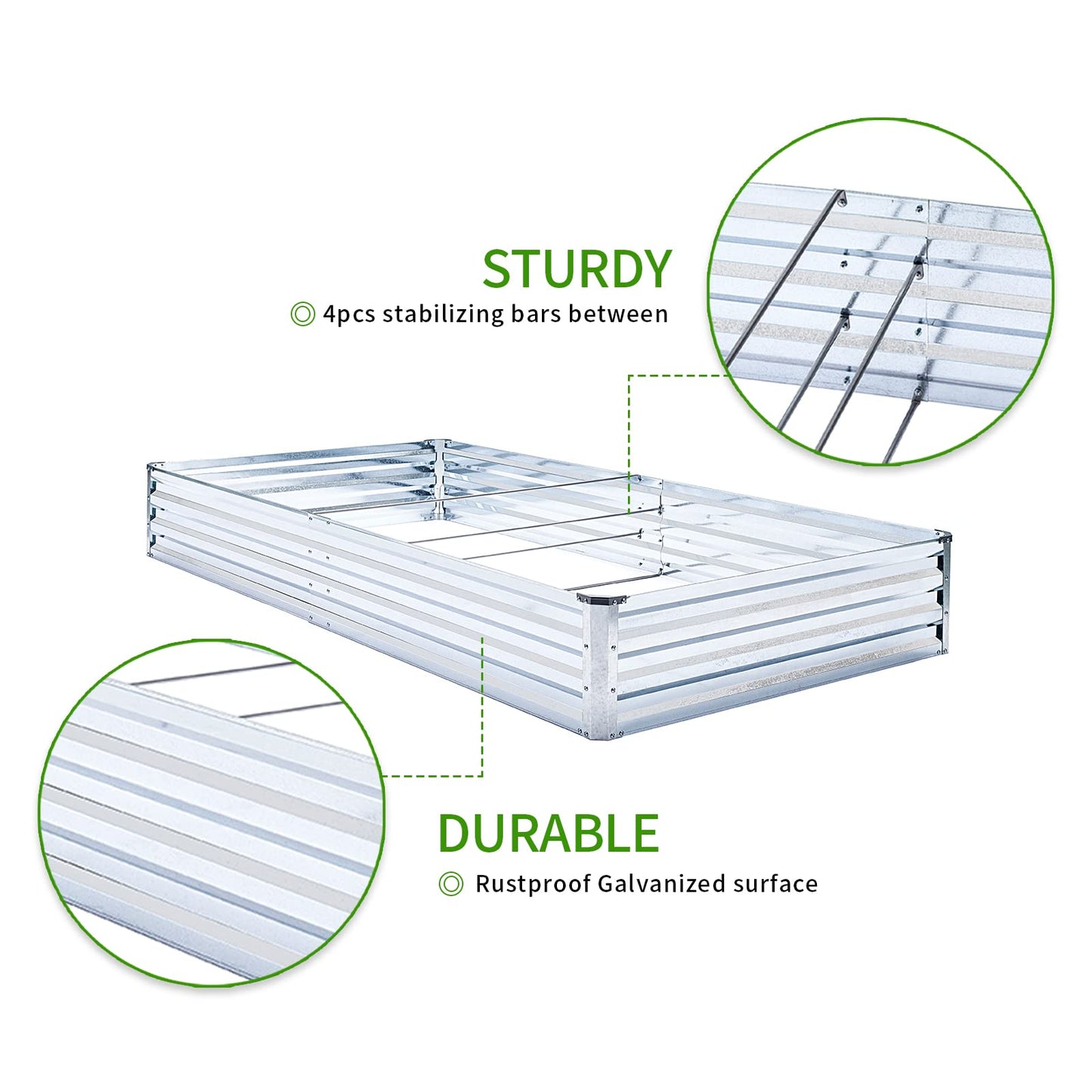 Veezyo Galvanized Raised Garden Bed Kit - Metal Raised Planter 2pcs/Pack 6'x3'x1' for Flowers Plants, Vegetables Herb