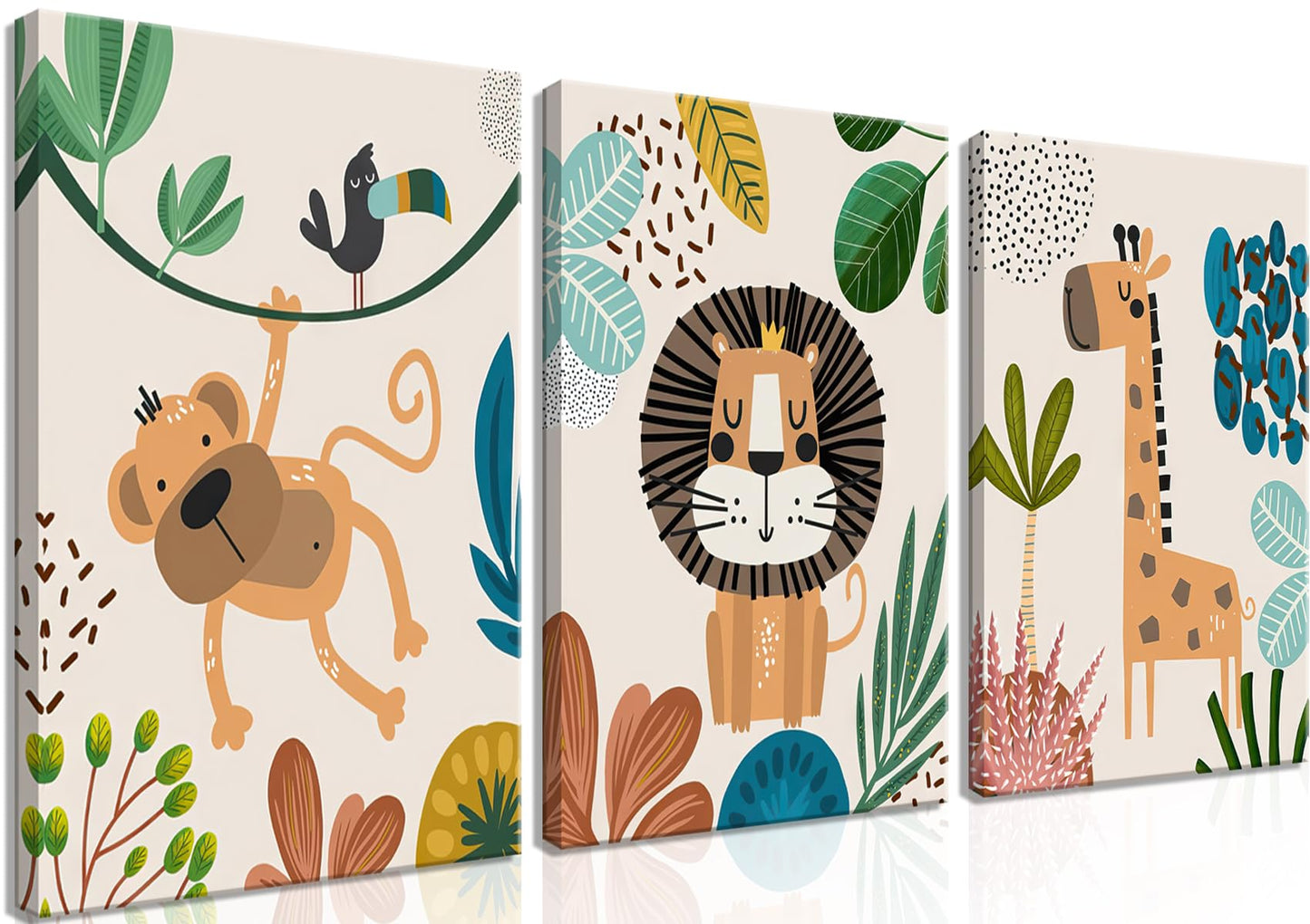 AKWISH Safari Jungle Nursery Wall Decor Set of 3 - Framed Animal Canvas Wall Art for Baby Room, Toddler Boy or Girl Bedroom, Cute Safari Themed Baby Nursery Decor 12x16in