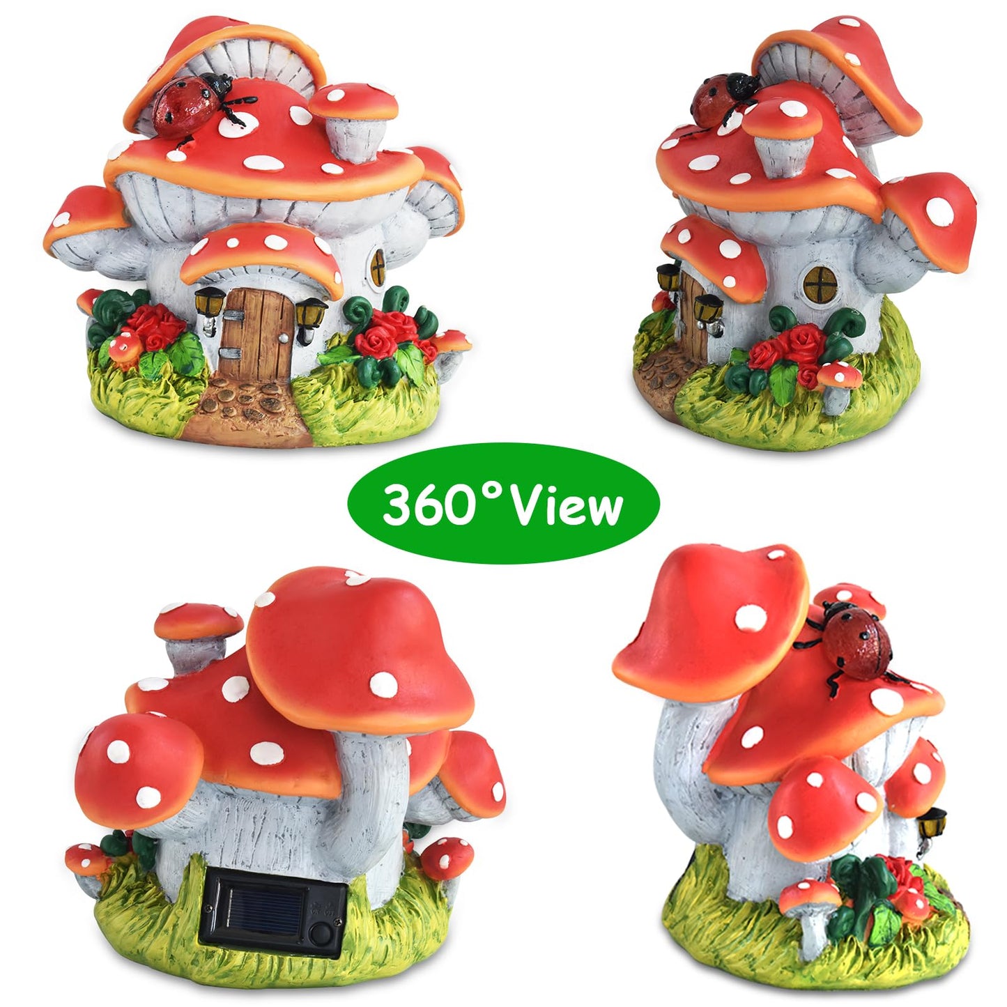 WINTS Solar Mushroom House Statue,Fairy Garden Houses with Solar Lights, Outdoor Mushroom Garden Statue Decoration for Fairy House, Outside Lawn Yard Patio, Gifts for Mom