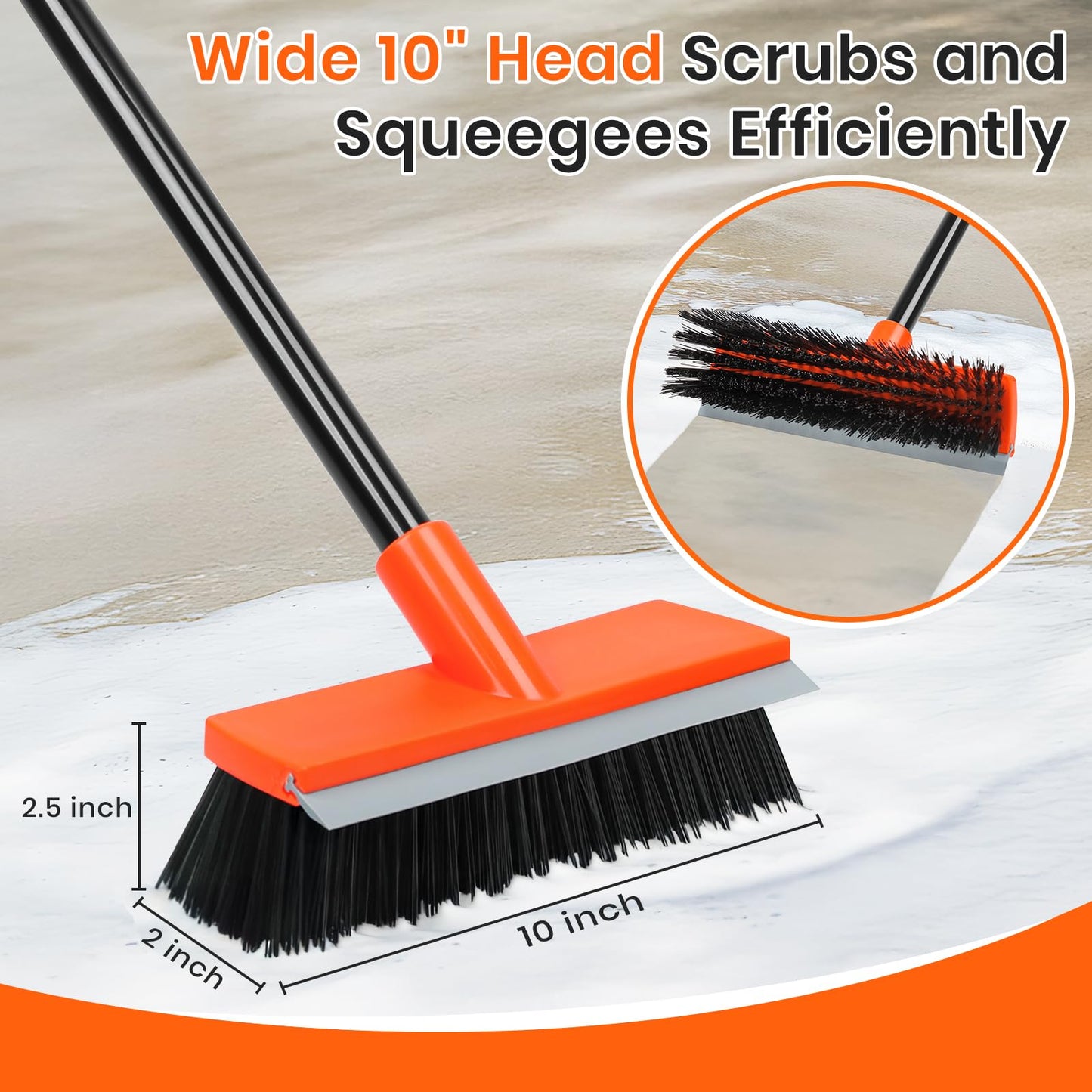 Deck Brush with Long Handle, Stiff Bristle Floor Scrub Broom, 55'' Outdoor Scrubber Remove Dirt, Leaves, Snow on Carpet, Patios, Garage, Concrete