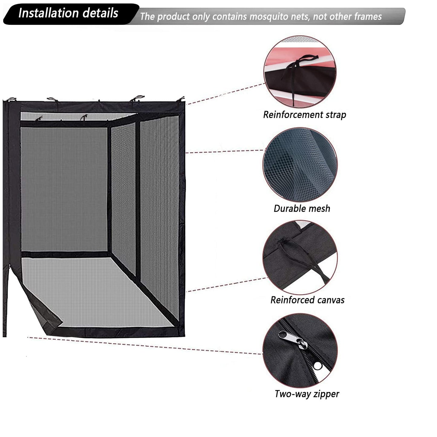 10x10 Mosquito Netting for Patio Canopy Tent/Pop Up Canopy Tent,Double Door Side Screen Easy Installation Black（Only Mosquito Net No Frame） (Embedded 10x10)