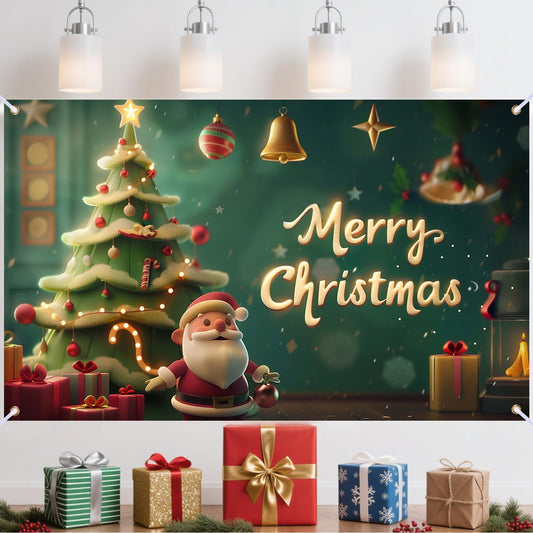Nuxovilar Large Winter Banners Christmas Banner Santa Claus Multiple Scenarios for Wall Xmas Decor Indoor Home House Party Supplies (Type D,71x43inches)