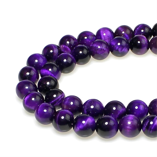 MJDCB Stone Beads 8mm 43pcs Round Purple Tiger's Eye Loose Gemstone Bead Charms for Jewelry Making Bracelet Necklace Earring Pendant
