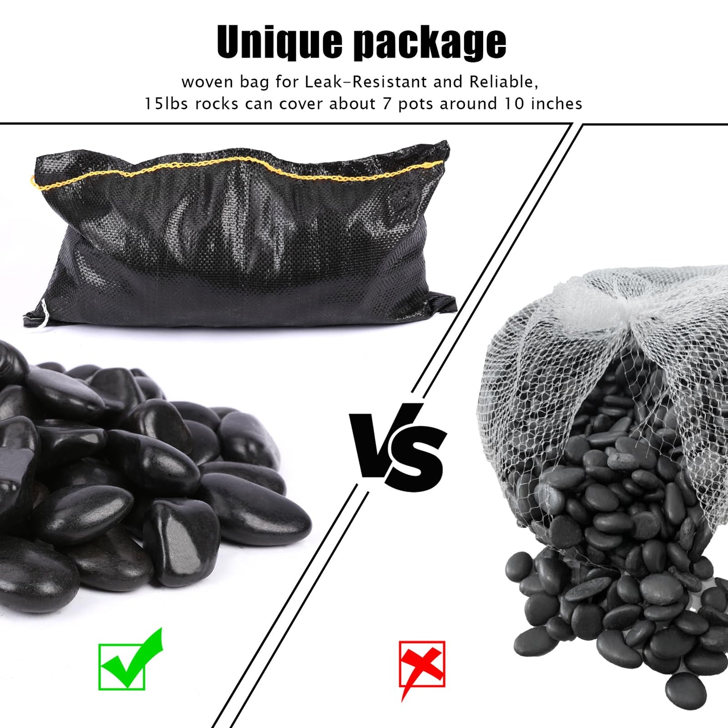 GRISUN 15LB Natural Black River Rocks for Landscaping Outdoor Polished Pebbles for Plants Decorative Stones 1.5-2.5 Inch Large Black Stone for Aquarium, Fish Tank, Vase Filler, Home Decor, Flower Bed