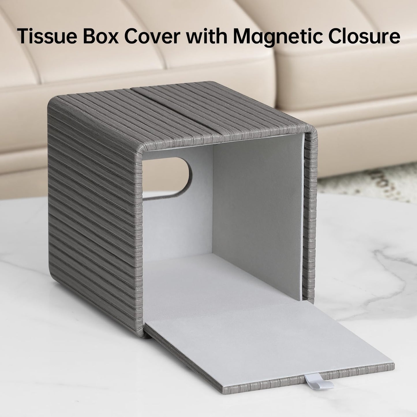 MEIBOOCH PU Leather Tissue Box Cover Square Tissue Box Holder with Magnetic Closure (Slate Grey)