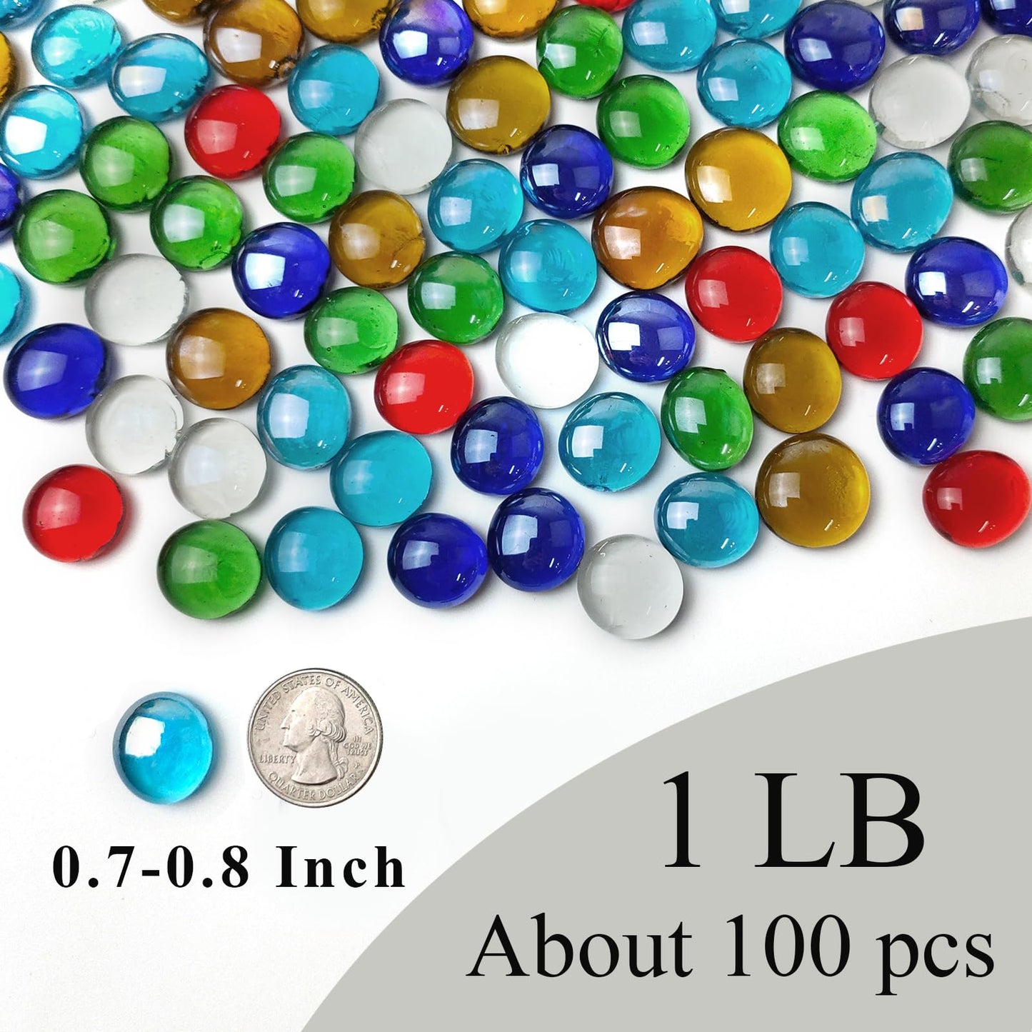 FANTIAN 1LB Flat Glass Pebbles for Vase, 100 Pcs Glass Gem Stones for Aquarium, Decorative Glass Rocks for Vase Filler Fish Tank Planter Crafts Birdbath and Valentines Day Decor