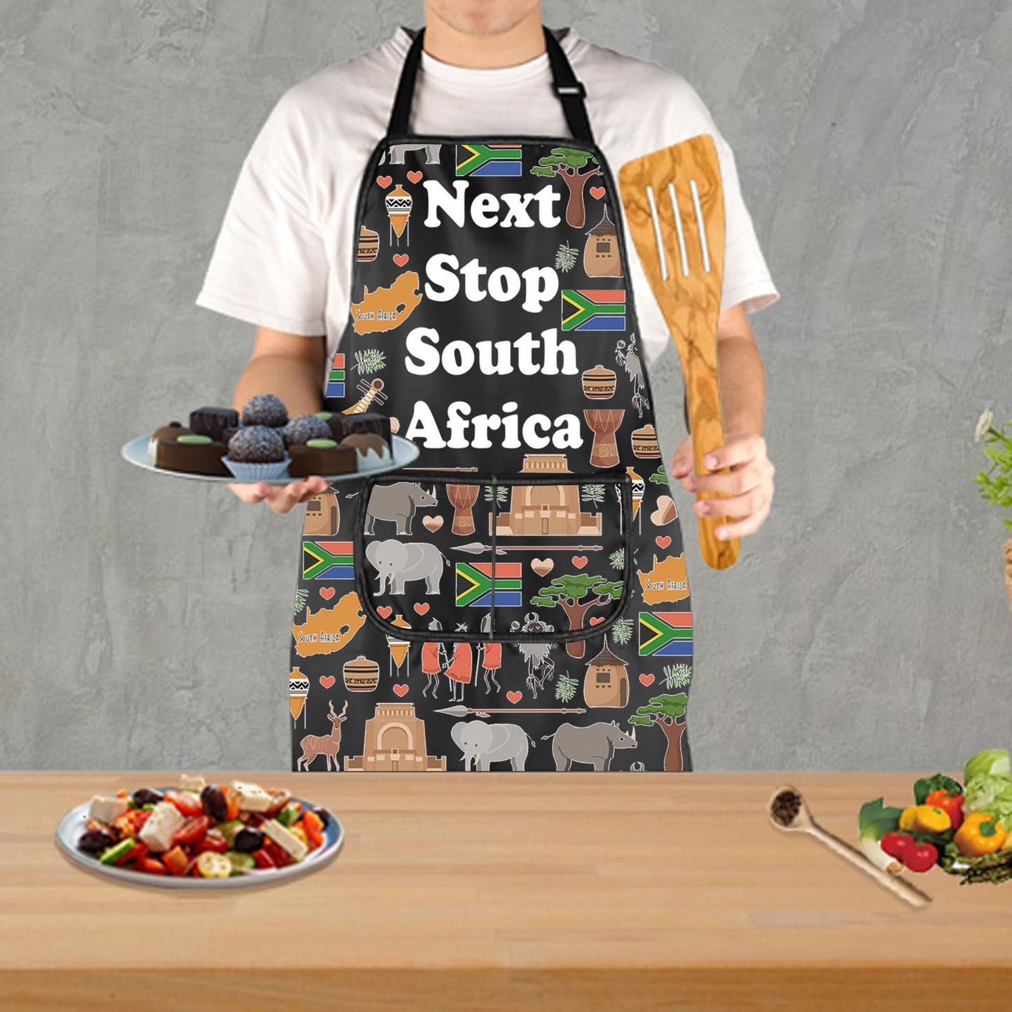 JXGZSO South Africa Symbols Gift Next Stop South Africa Apron With Pockets South Africa Trip Gift Chef Cooking Apron