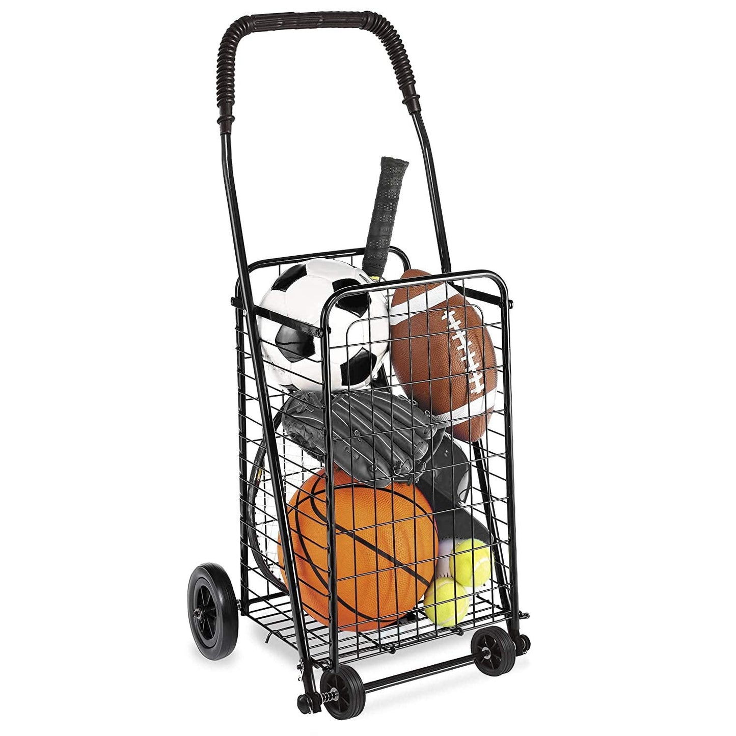 DMI Utility Cart with Wheels to be used for Shopping, Grocery, Laundry and Stair Climber Cart, Weighs 7.5 Pounds but holds up to 90 Pounds, Compact and Foldable, Black