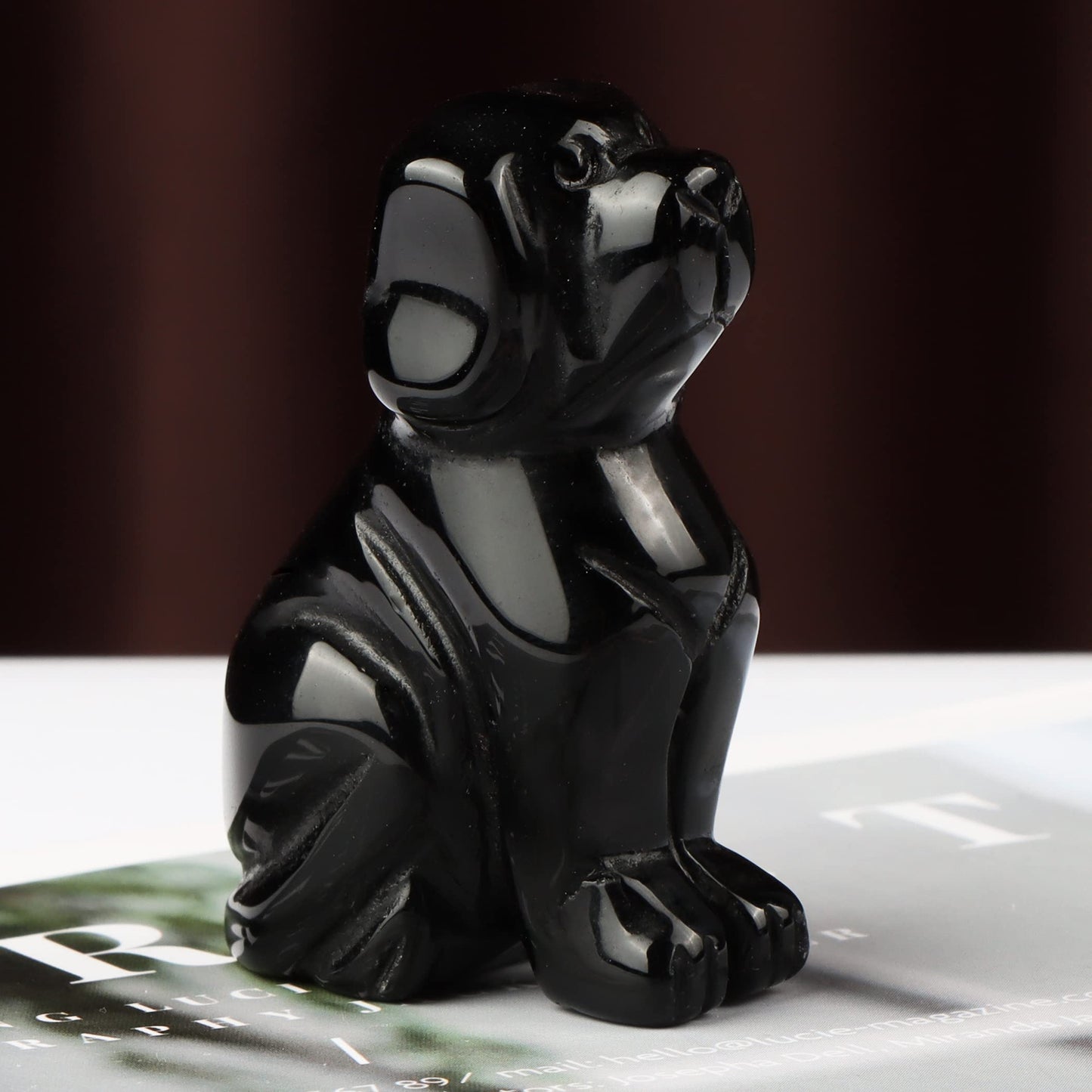Artistone 2" Black Obsidian Dog Crystal Animals Figurine Carved Gemstone Puppy Dog Statue Sculpture Craft Home Decorations