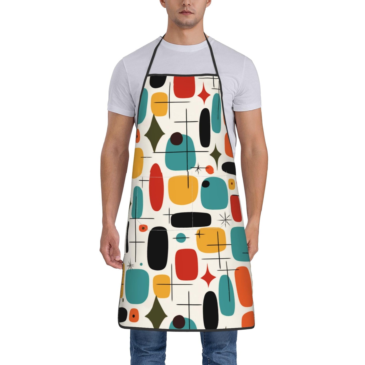 Mshutbna Mid Century Modern Kitchen Aprons for Men with Pockets Chef Apron for Women Cooking Gardening Baking Server Waitress