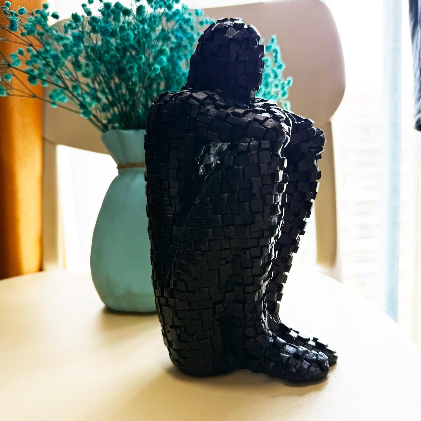 SIETIOJI Abstract Mosaic Sculpture Resin Sculptures Home Decor, Arts Decoration,Unique Mosaic Man Figurine for Bedroom Shelf Office for Living Room (Black)