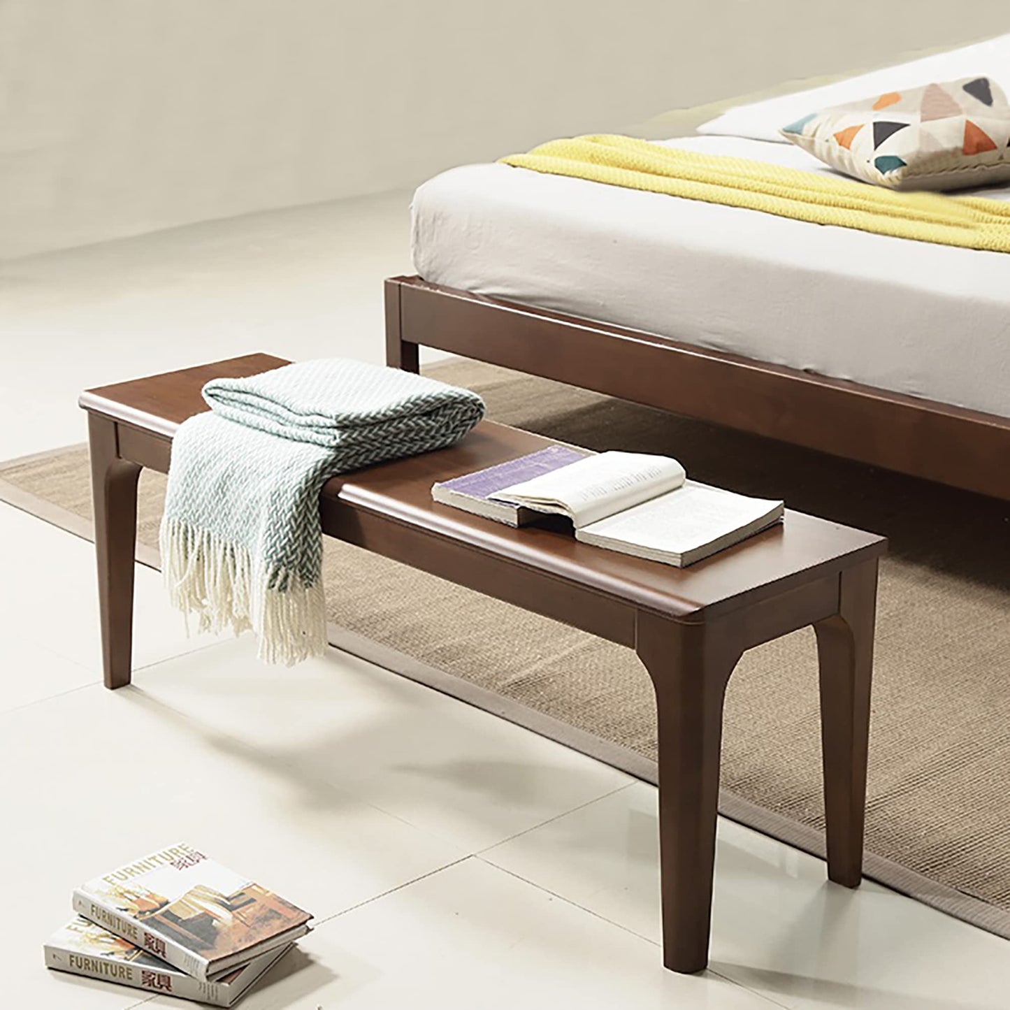 Wilk Wooden Entryway Bench, 47’’ Indoor End of Bed Bench, 100% Solid Oak Wood (Brown)