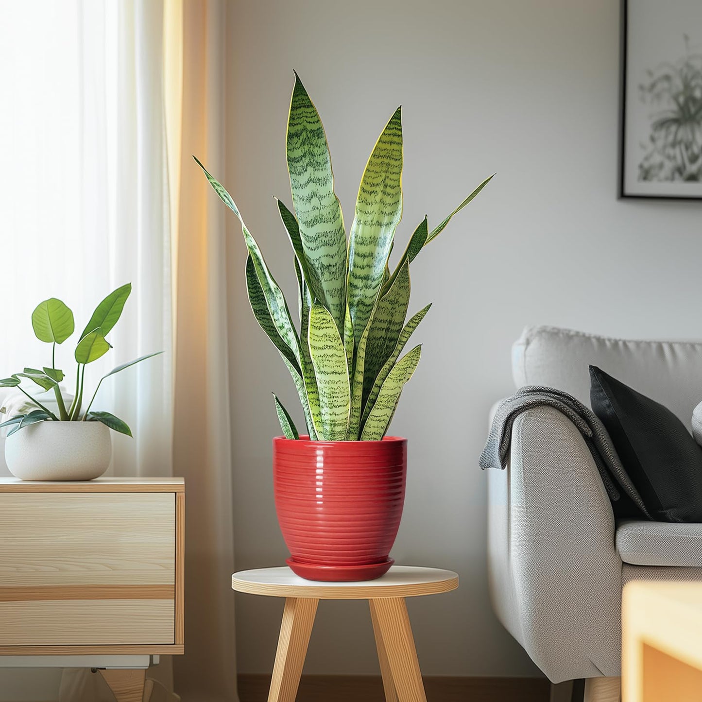 EPFamily 6 Inch Ceramic Plant Pot - Ceramic Pots for Plants, Round Planter with Drainage Hole and Saucer, Modern Flower Pots for Indoor Plants, Desk Home Office Decor, Plant Lover Gifts, Glossy Red