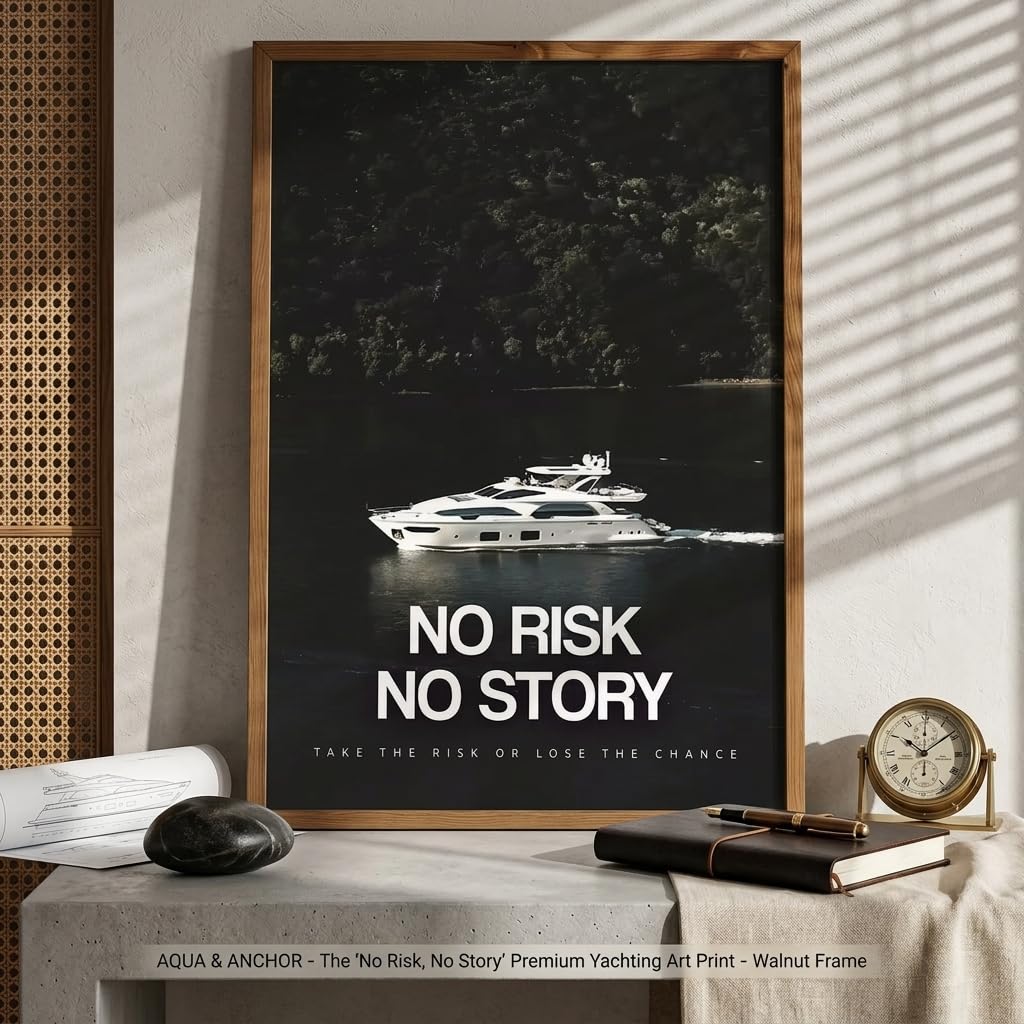 Wood Framed Motivational Office Wall Art Luxury Yacht Canvas Print, Modern Inspirational Success Quote Poster,Nautical Picture Wall Decor for Home Office, Study8x10Inches